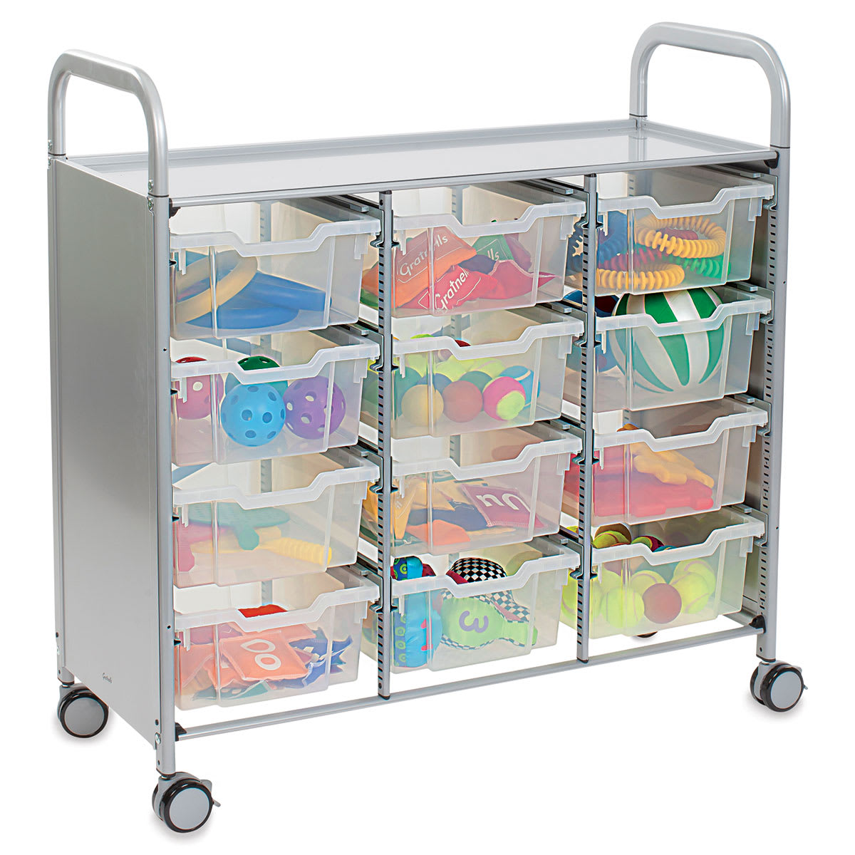 Gratnells Callero Plus Cart - Treble Cart, 12 Deep F2 Trays, Translucent - holding toys for recess (not included)