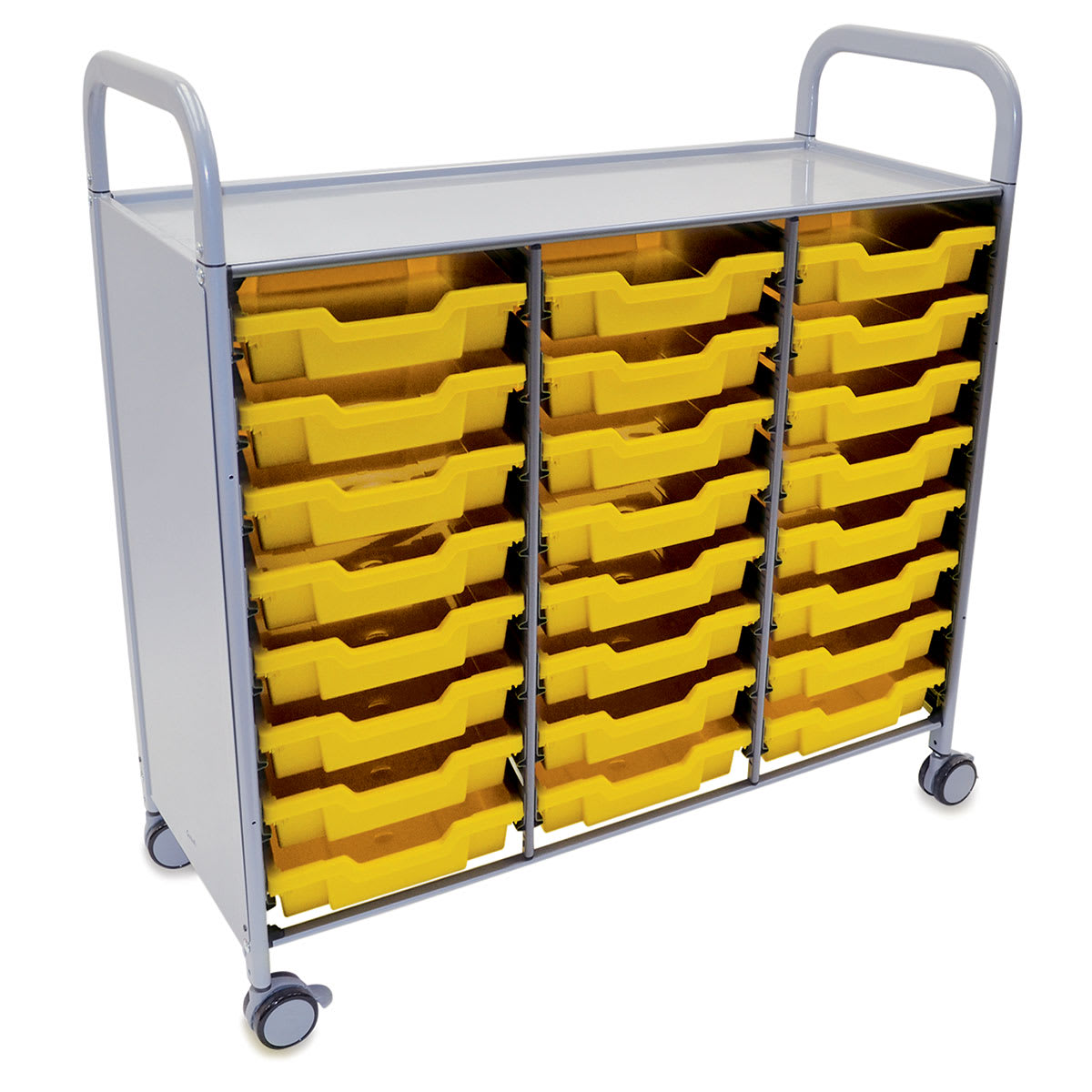 Gratnells Callero Plus Cart - Treble Cart, 24 Shallow F1 Trays, Sunshine Yellow