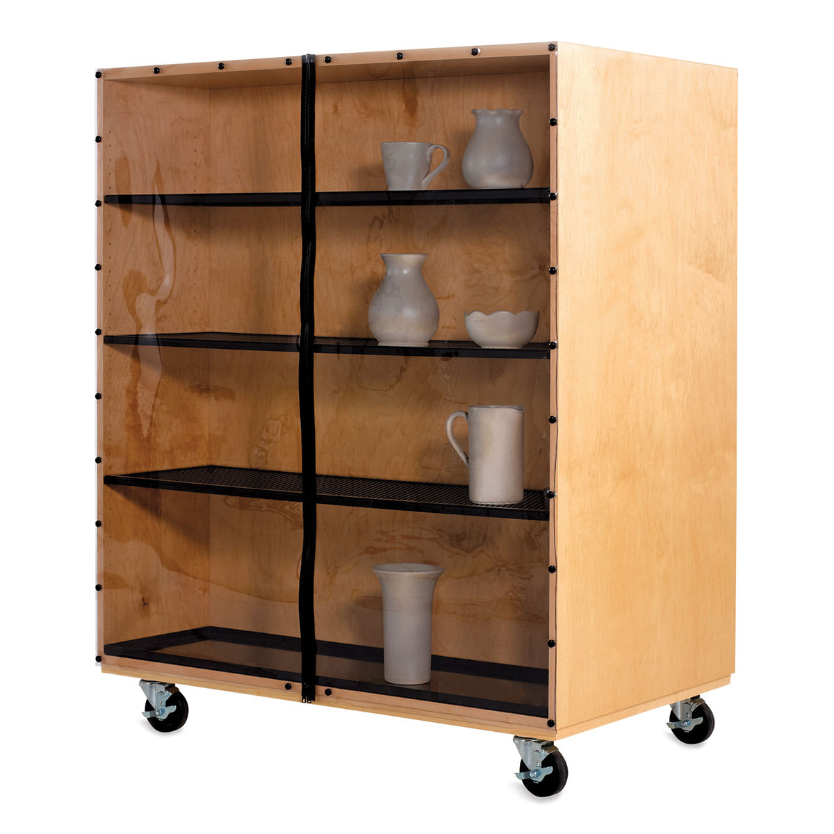 Diversified Spaces Sculpture Ware Cart - Right Angle of cart with ceramics drying on shelves