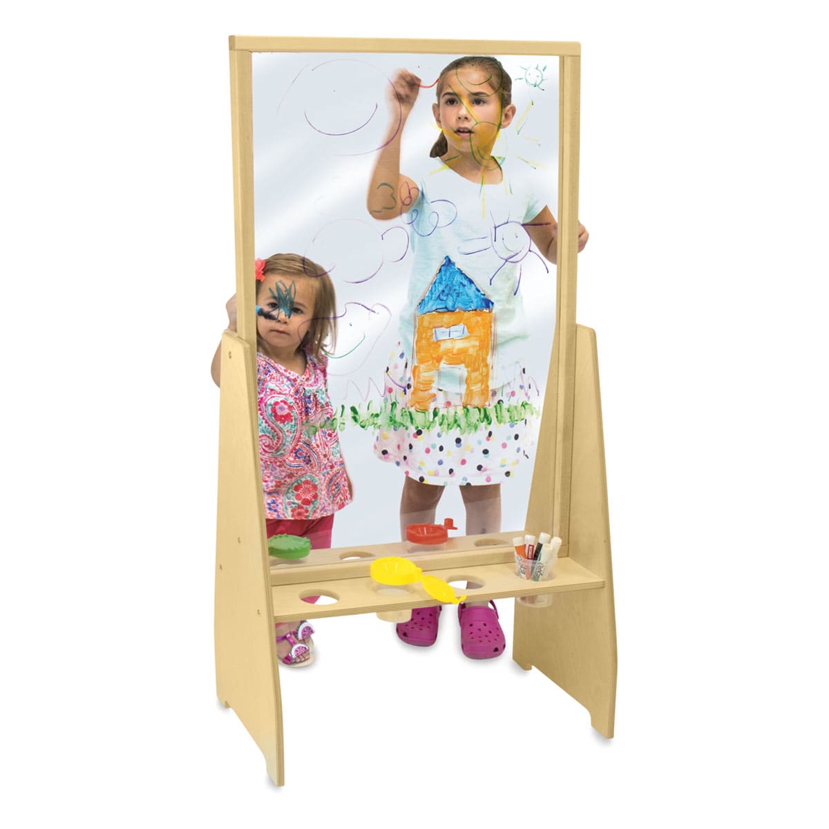 Window Art Easel - 2 children drawing on See-Thru Easel
