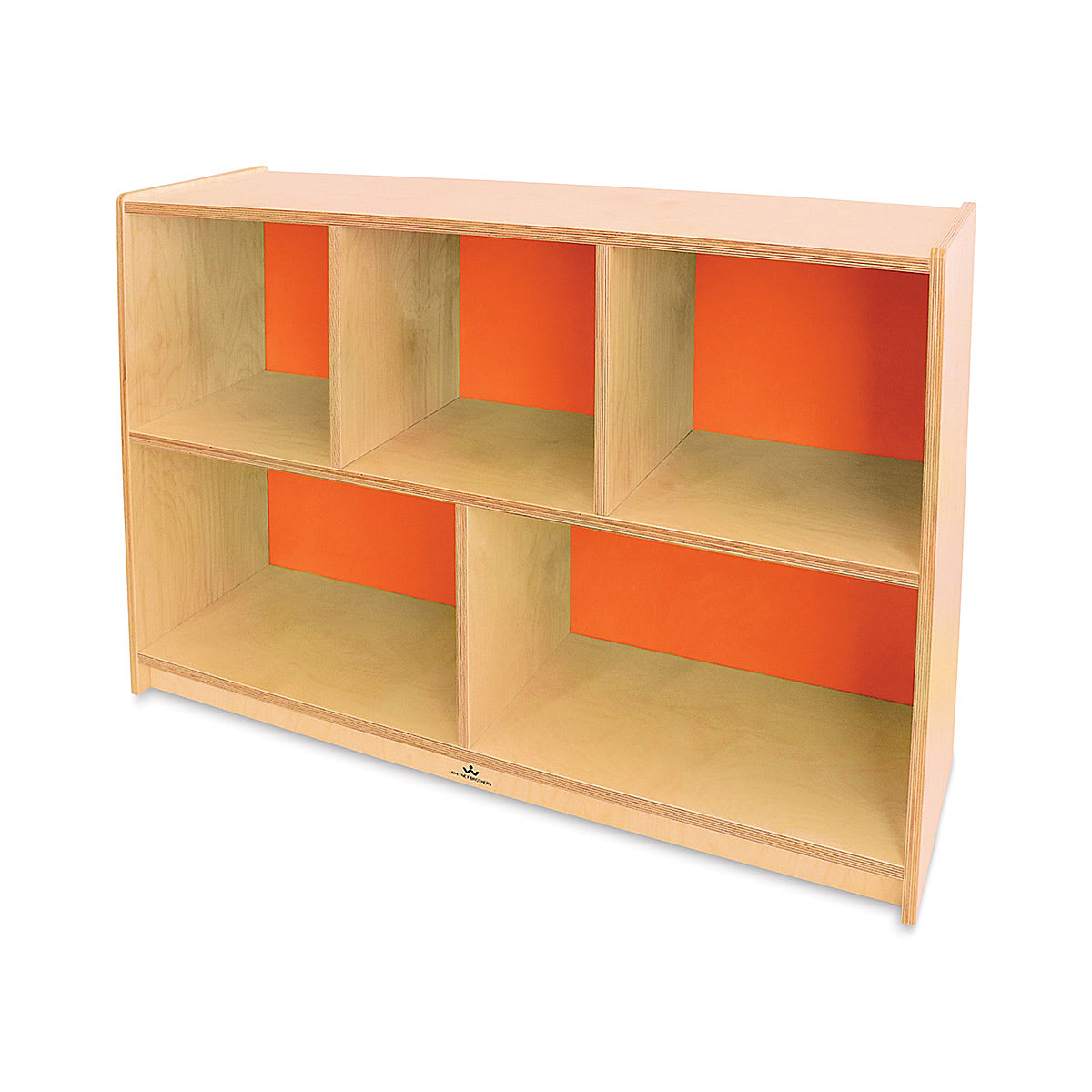 Whitney Brothers Plus Storage Cabinet - right angled front view, orange back panel