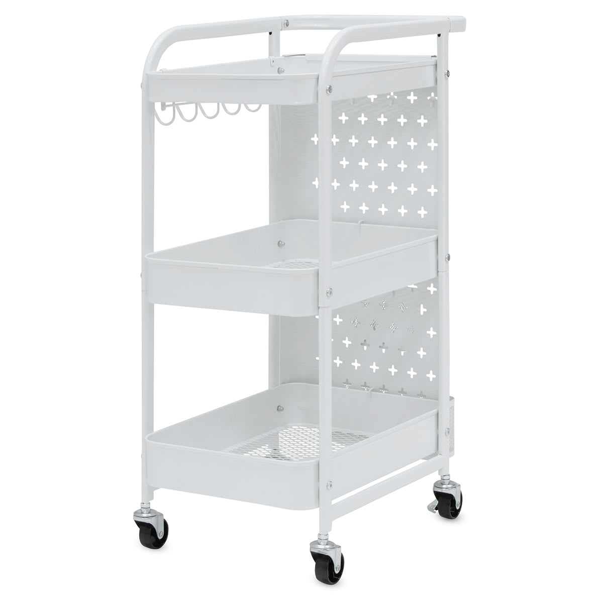 Studio Designs Streamline 3 Tier Cart - White, 13"W x 18-1/2"D x 30"H, Front