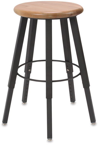 Solid Welded Stool - Front view of 5 legged stool with Hardwood seat and adjustable legs 