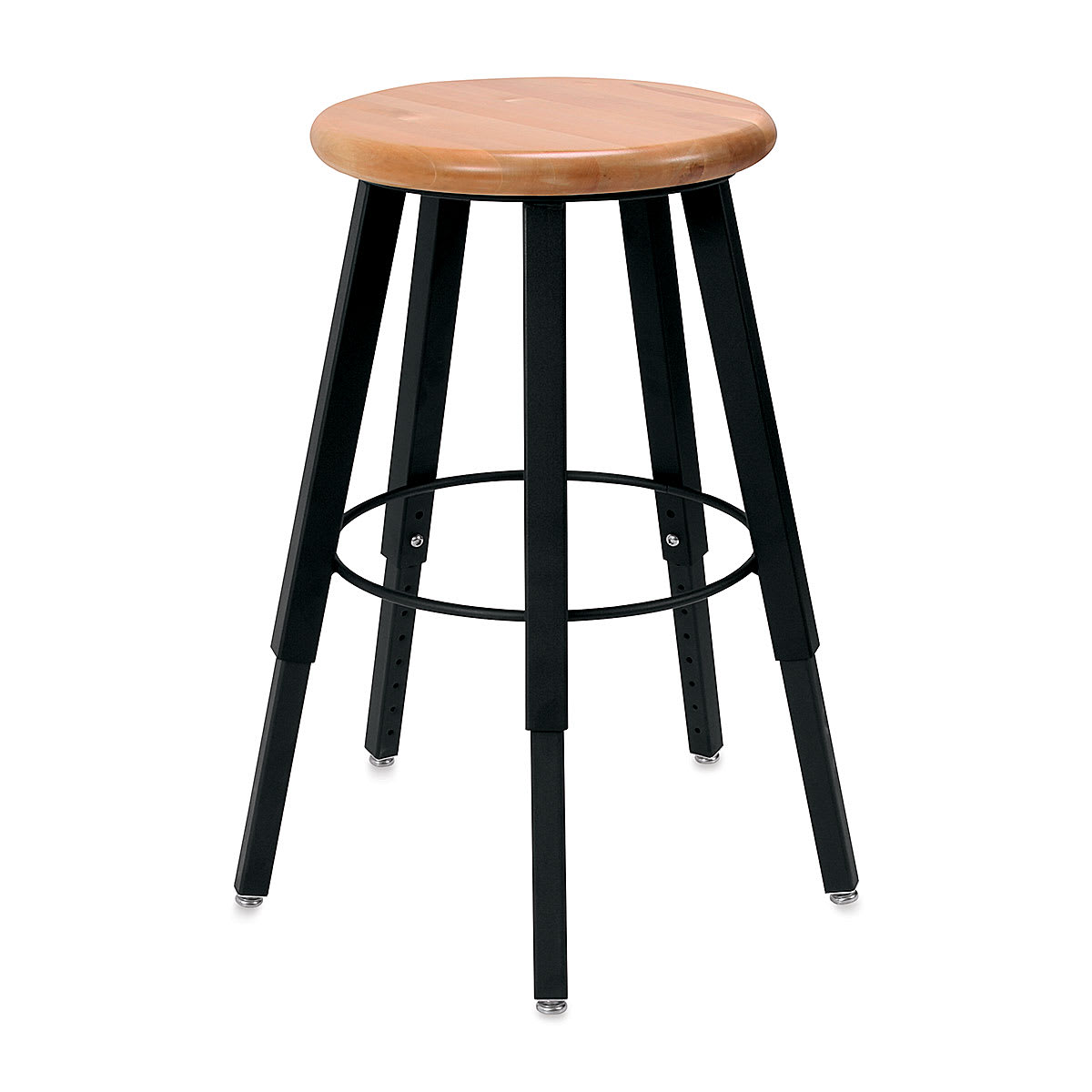 WB Mfg Solid Welded Stool - Adjustable 22" to 32", 5 Legs, Hardwood