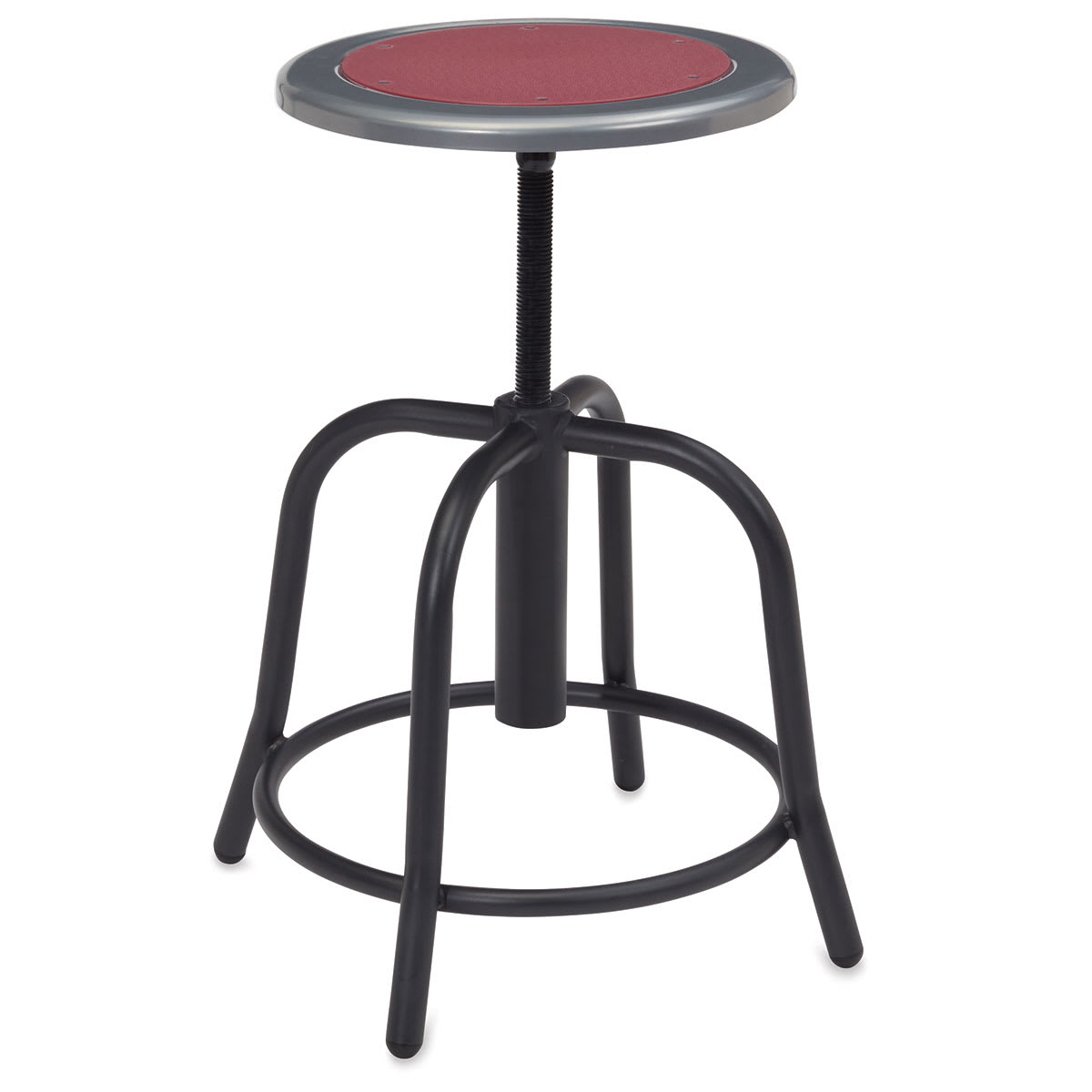 National Public Seating Designer Swivel Stool - Black frame showing footring and Burgundy seat