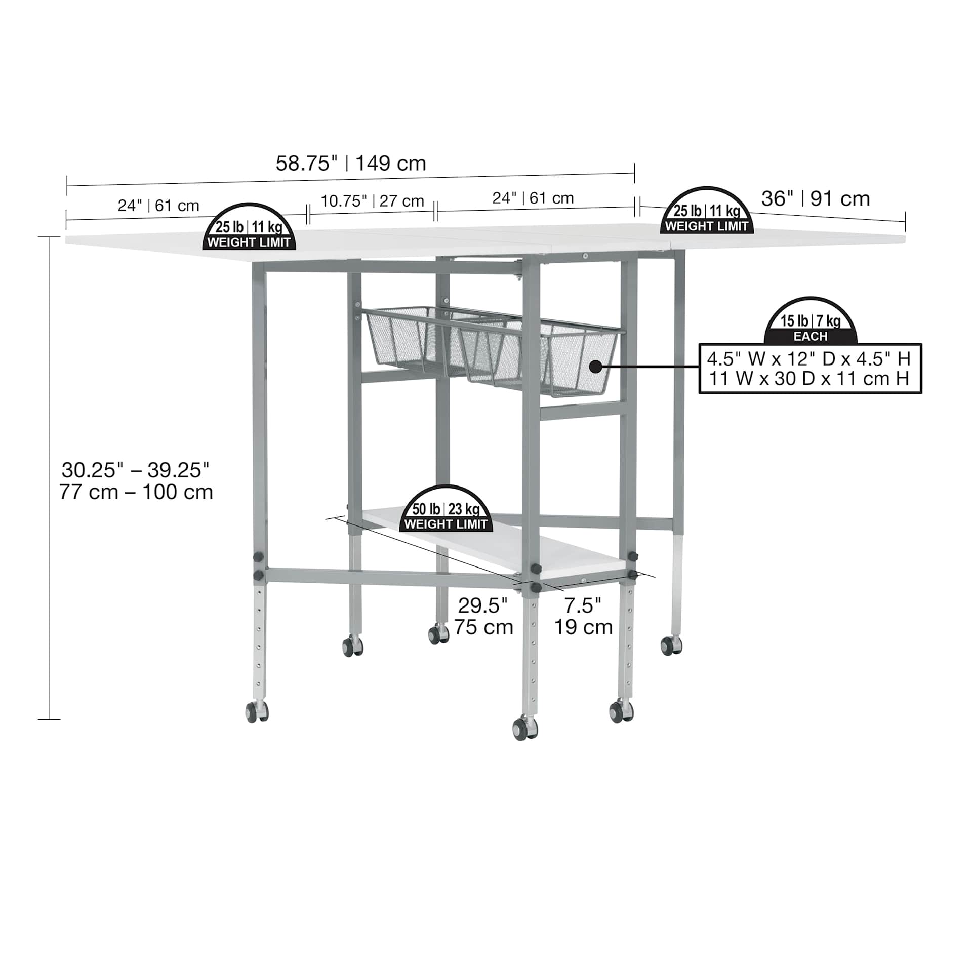 Studio Designs Hobby Table with dimensions