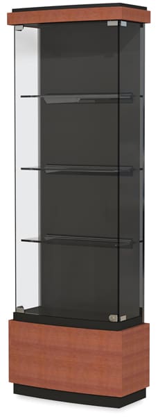29" wide Quantum Series Display Case-right angle view with cherry trim and three shelves