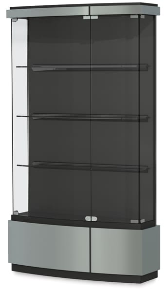 42" wide Quantum Series Display Case-right angle view with silver trim and three shelves