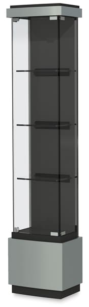 16" wide Quantum Series Display Case-right angle view with silver trim and three shelves