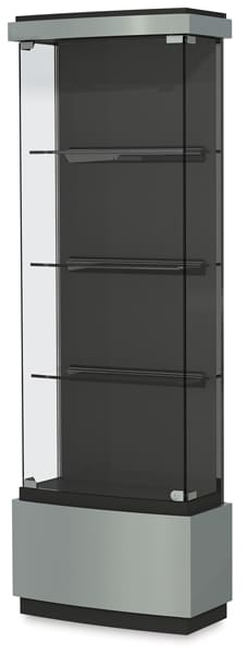 29" wide Quantum Series Display Case-right angle view with silver trim and three shelves