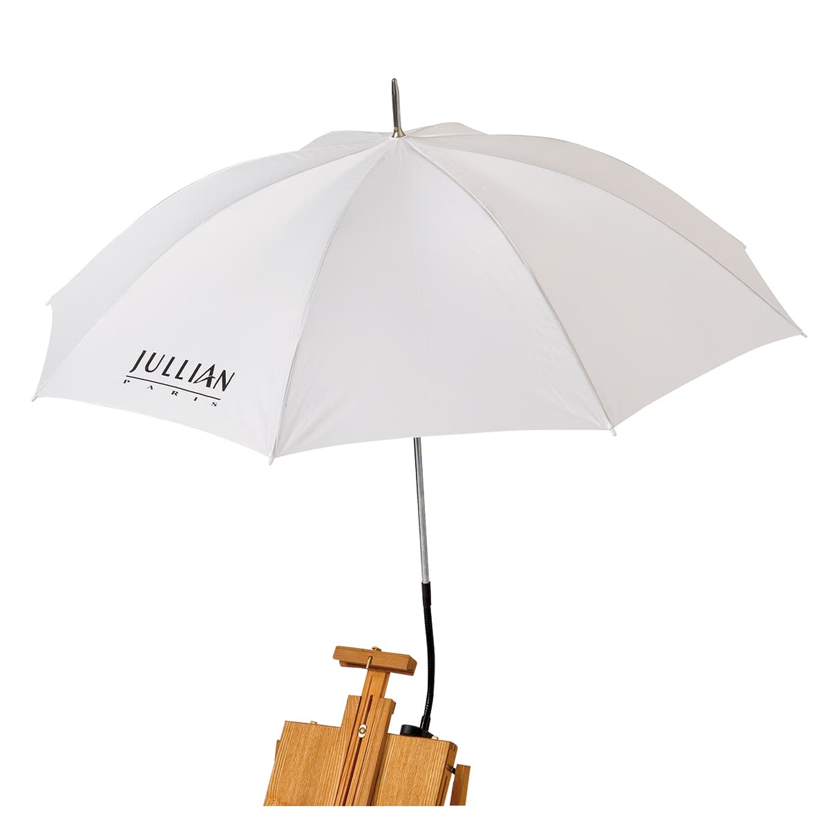 Jullian Easel Umbrella - White Umbrella attached to easel