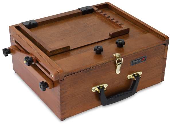 Sienna Plein Air All in One Pochade Box - front view closed for transport showing handle