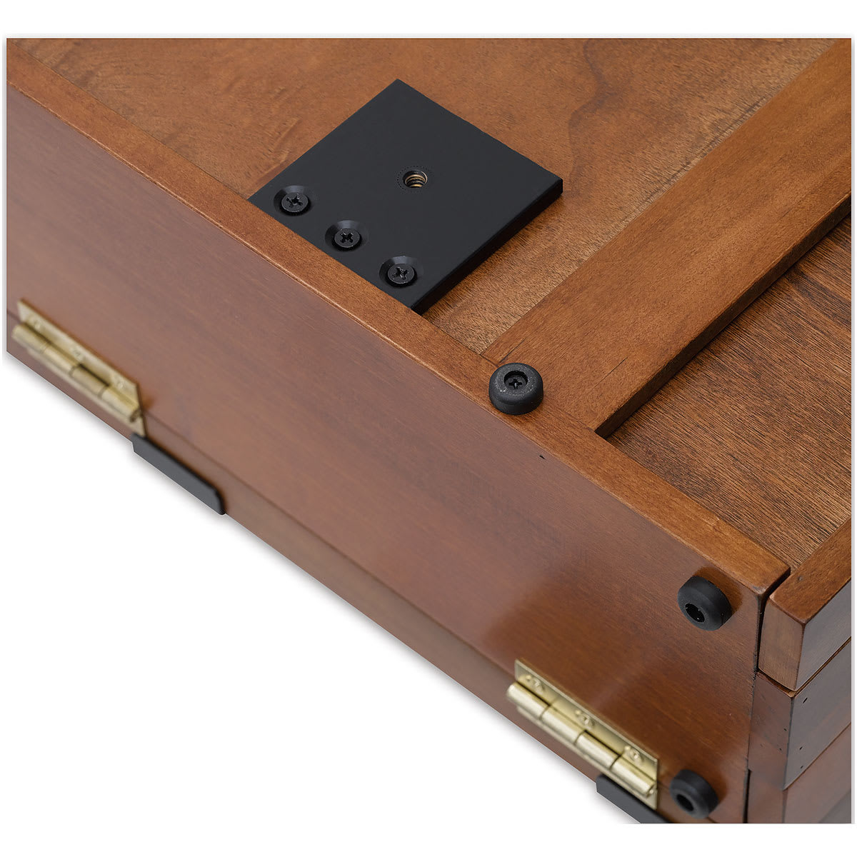Sienna Plein Air All in One Pochade Box - Closeup of corner showing brass hinges