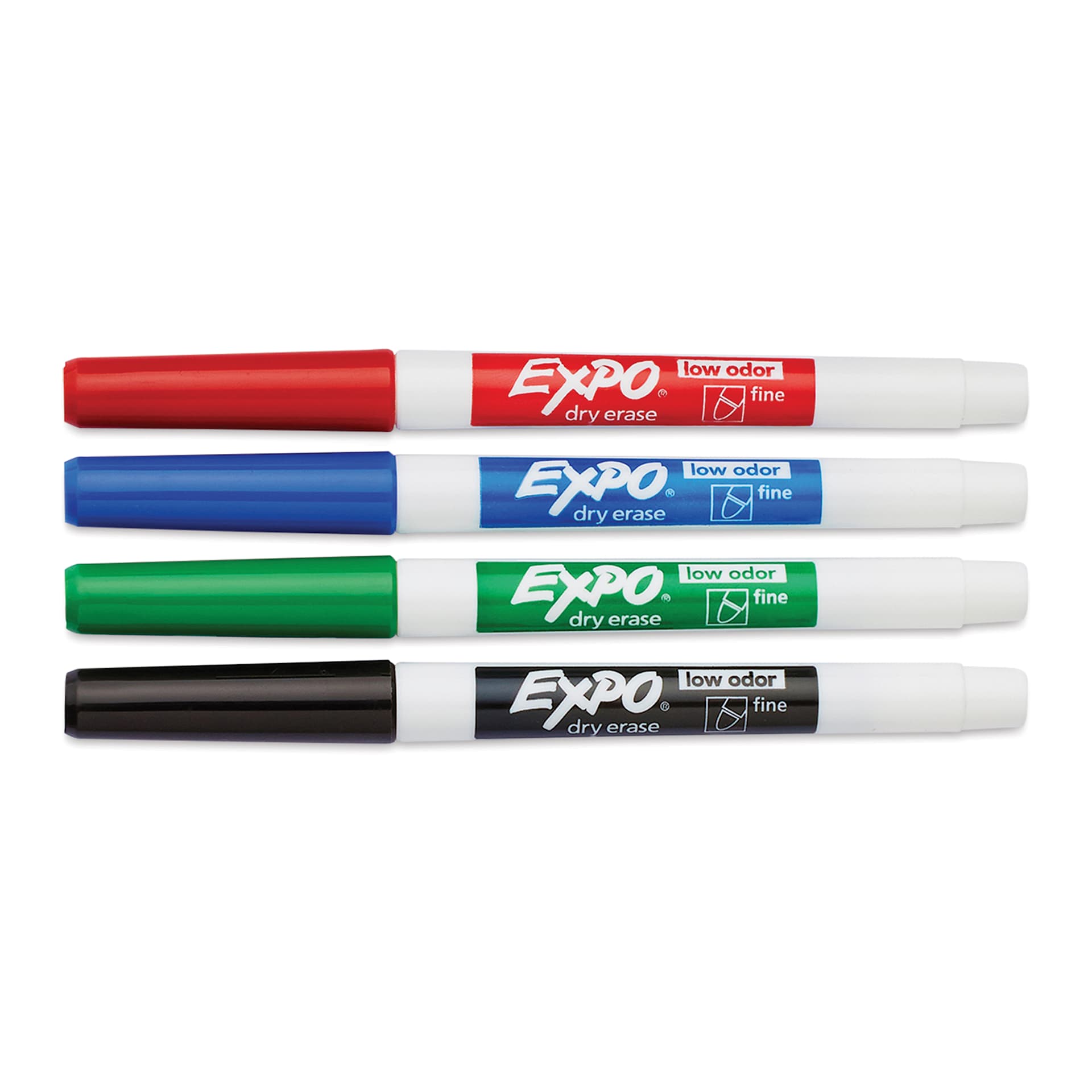 Expo Dry Erase Low Odor Markers - Fine Tip, Assorted Colors, Set of 4 (set contents with caps on)