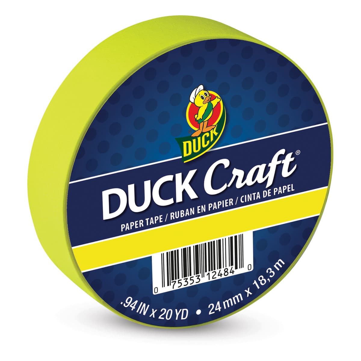 Duck Craft Paper Tapes - Neon Yellow, .94" X 20 yds with packaging
