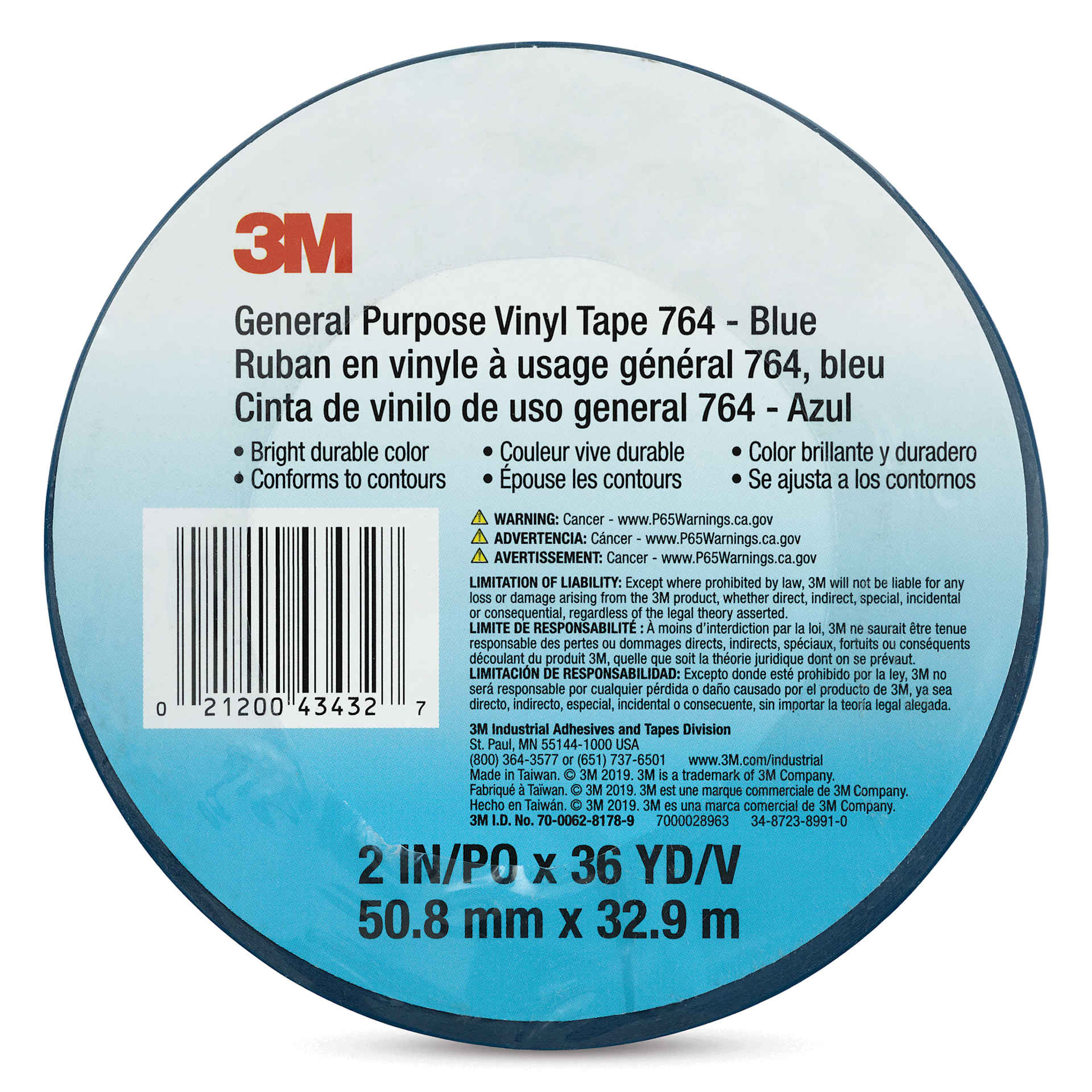 3M General Purpose Vinyl Tape 764 - 2" x 36 yd (Label side of tape roll)