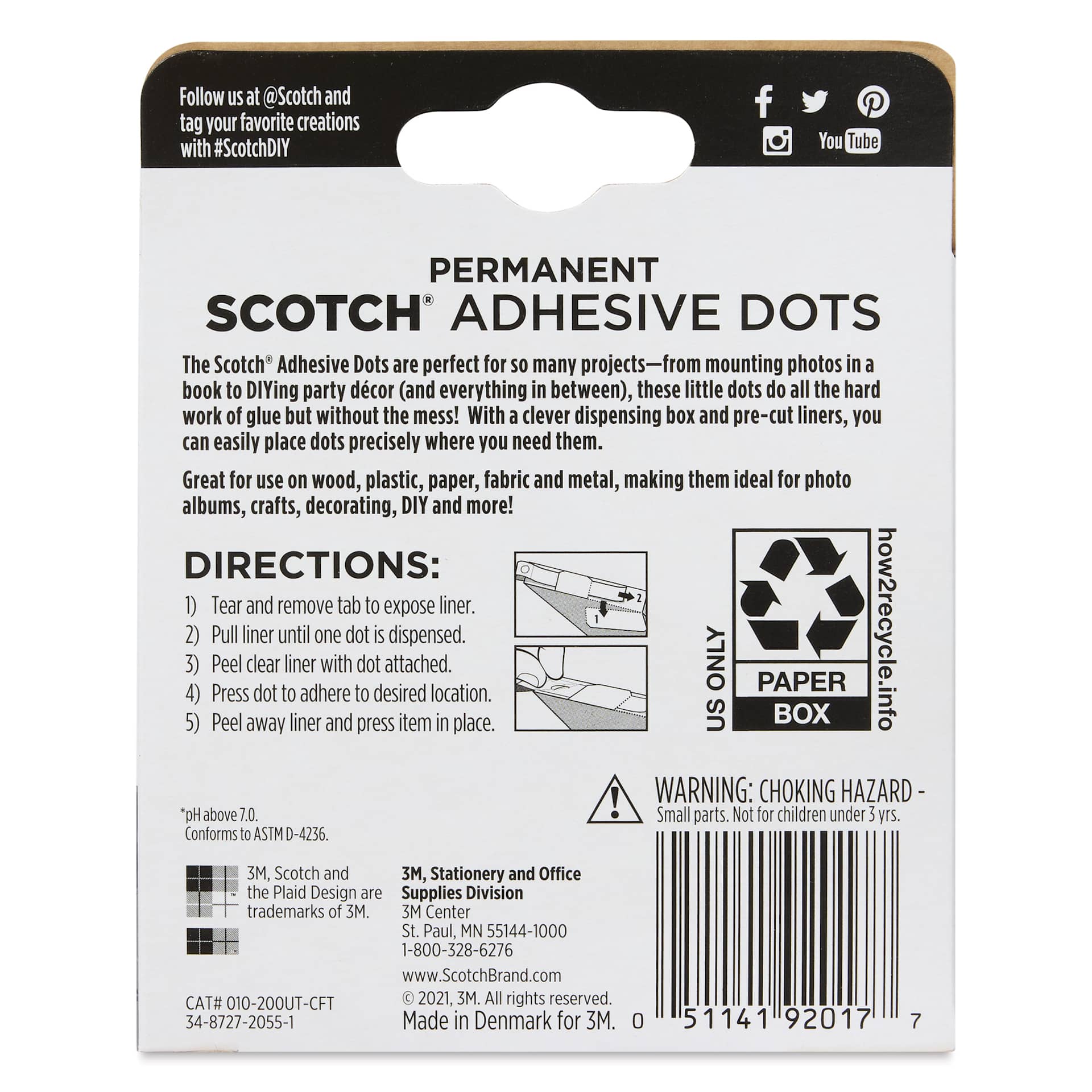 Scotch Adhesive Dots - Pkg of 200, Clear, 0.3" - back of packaging