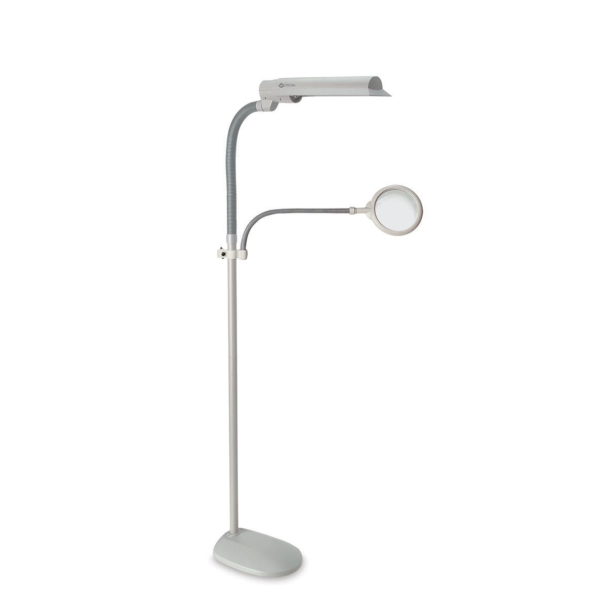 OttLite EasyView Floor Lamp - Side view showing lamp with shade and attached Magnifier OttLite EasyView Floor Lamp - Side view showing lamp with shade and attached Magnifier