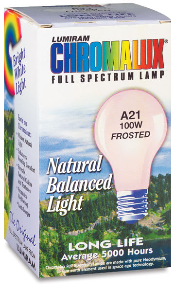 Chromalux Full Spectrum Incandescent Light Bulb - Front view of 100 Watt package shown Chromalux Full Spectrum Incandescent Light Bulb - Front view of 100 Watt package shown