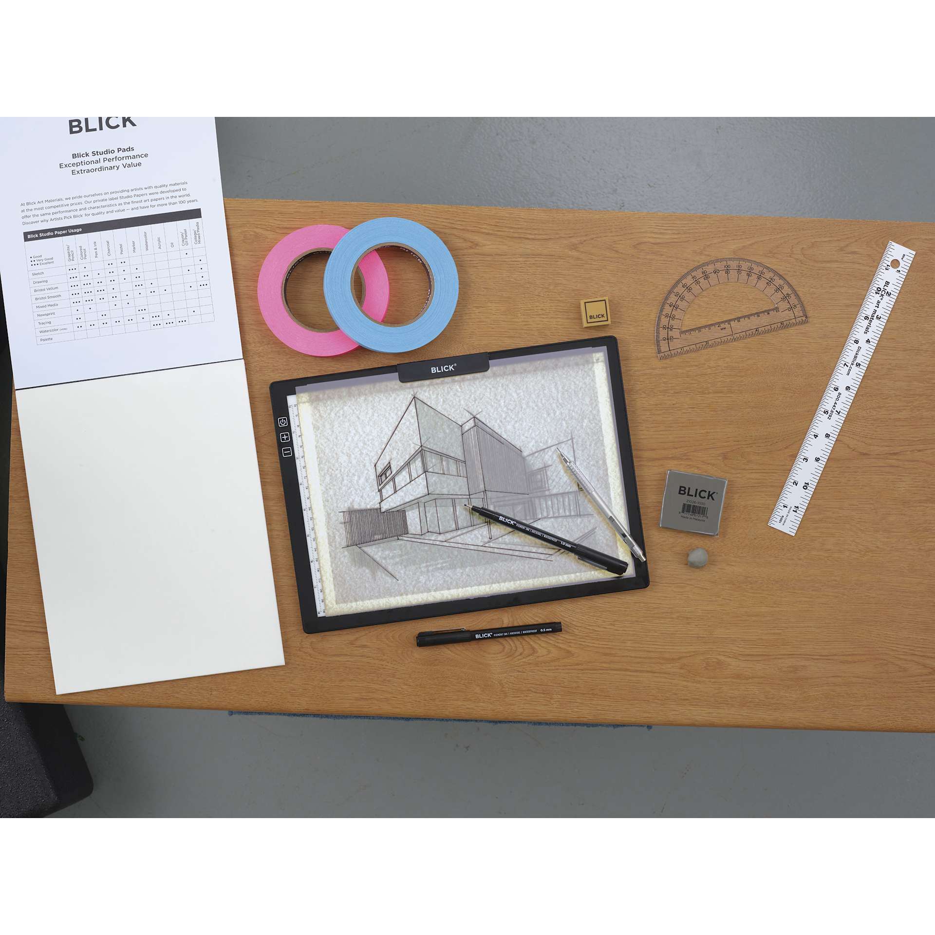 Blick LED Light Pad - in use on desk