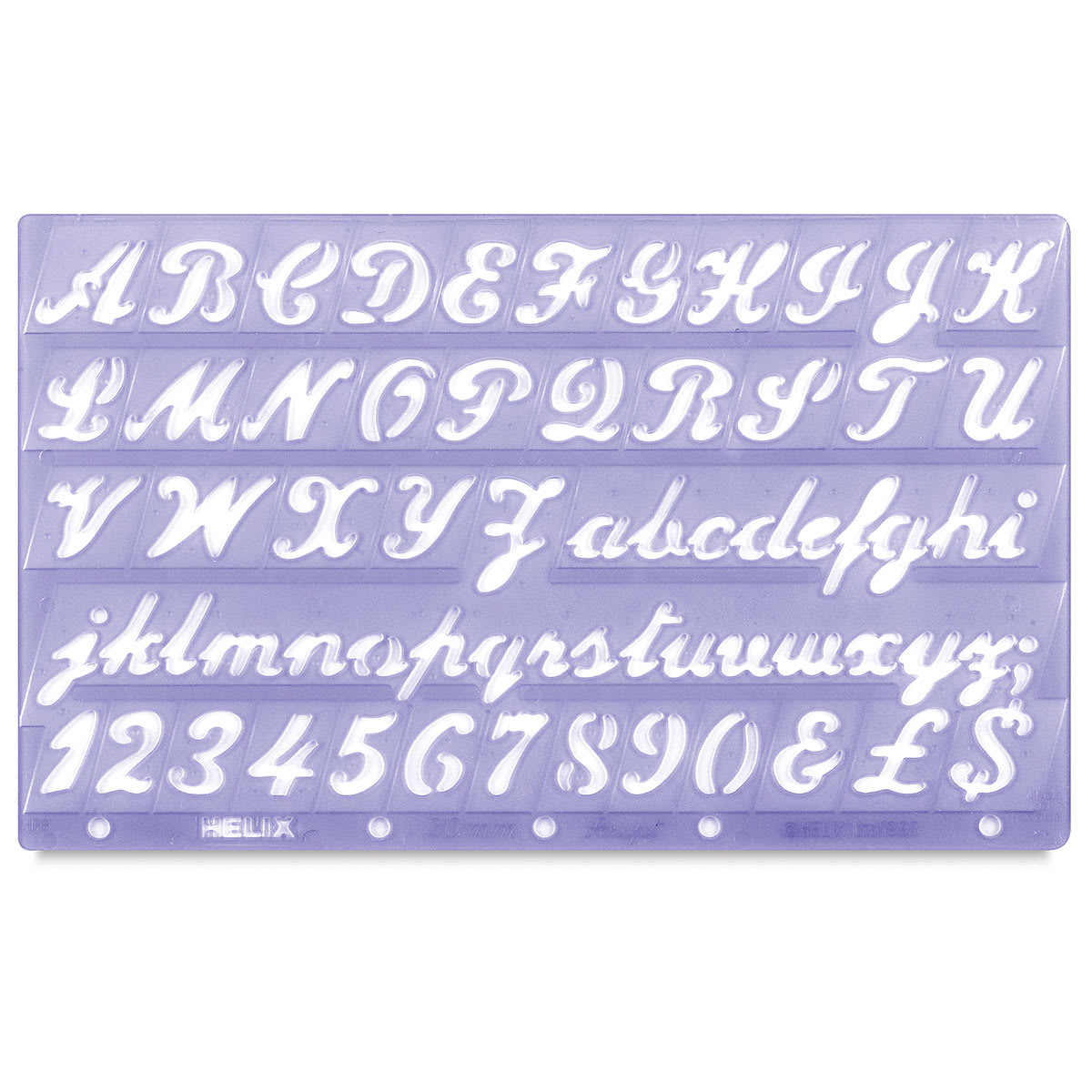 Helix Lettering Guide Setn - Top view of Script template with upper and lowercase letters

