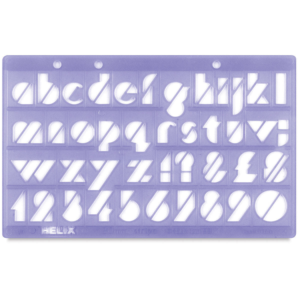 Helix Lettering Guide Set - Top view of Stripe template with lowercase letters
