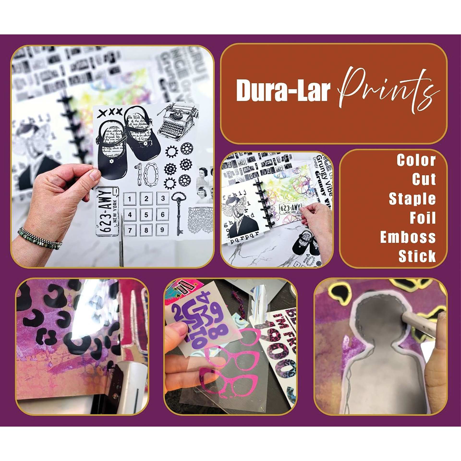 Dura-Lar Prints. Color. Cut. Staple. Foil. Emboss. Stick.