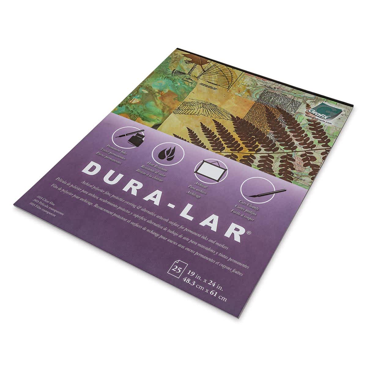 Grafix Dura-Lar Clear Acetate Alternative - 19" x 24" x .003", Pad, 25 Sheets - angled