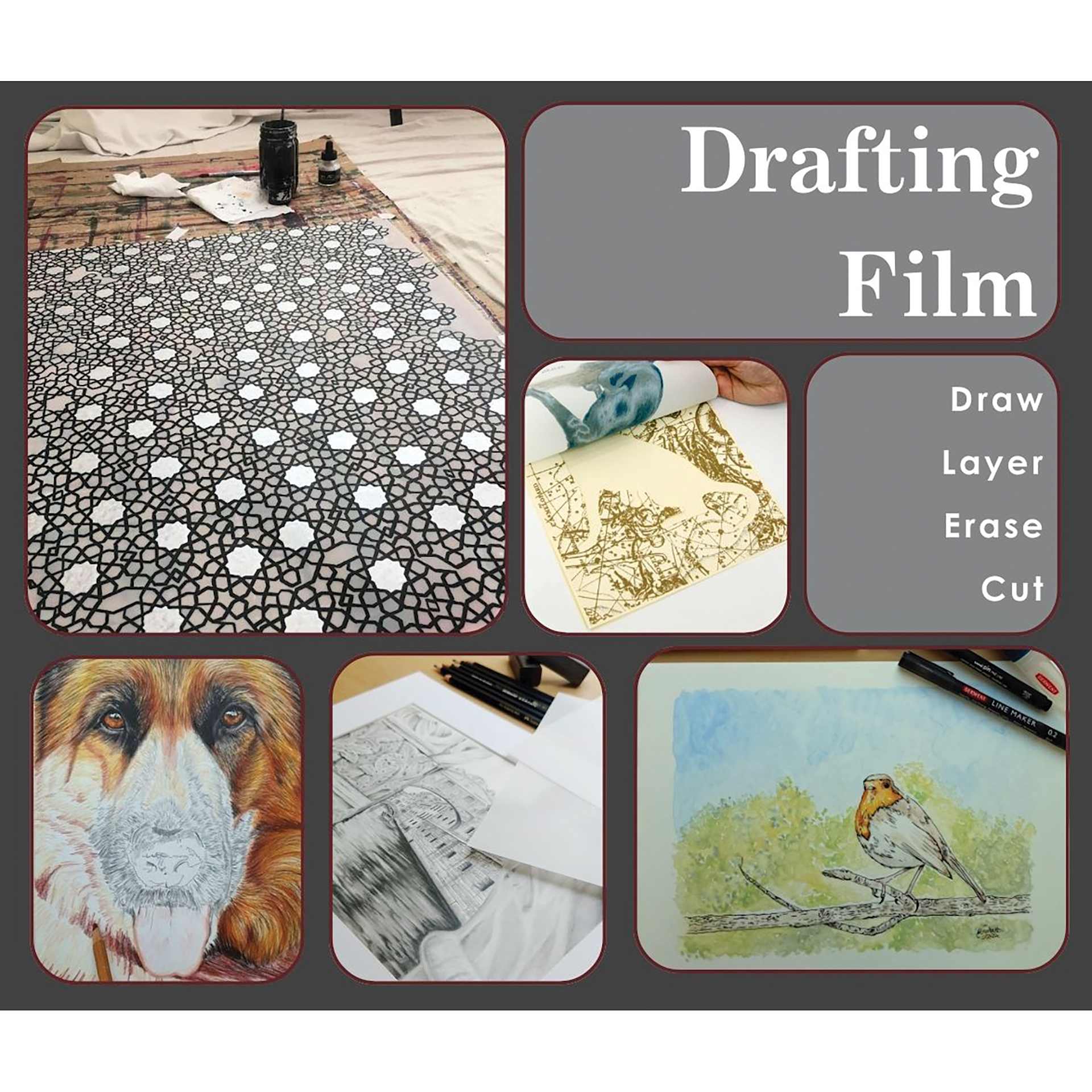 Drafting Film. Draw. Layer. Erase. Cut.