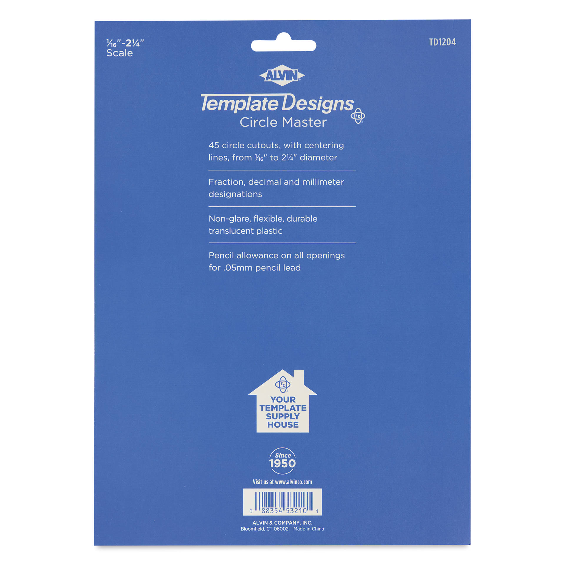 Alvin Templates - Combo Circle Master, 5-1/2" x 11-1/2", back of package