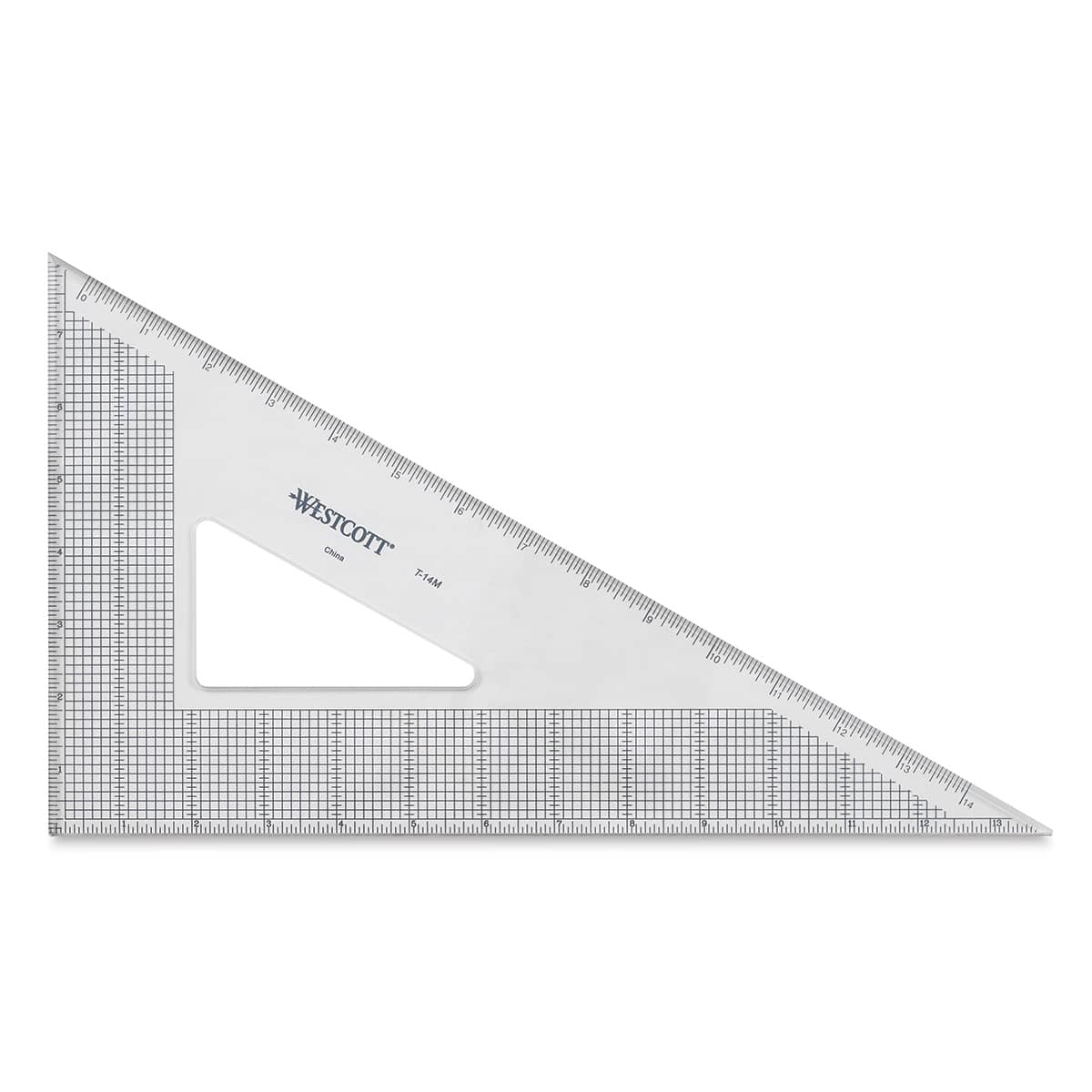 Westcott Gridded Triangles - Top view of clear Acrylic 30-60 degree triangle