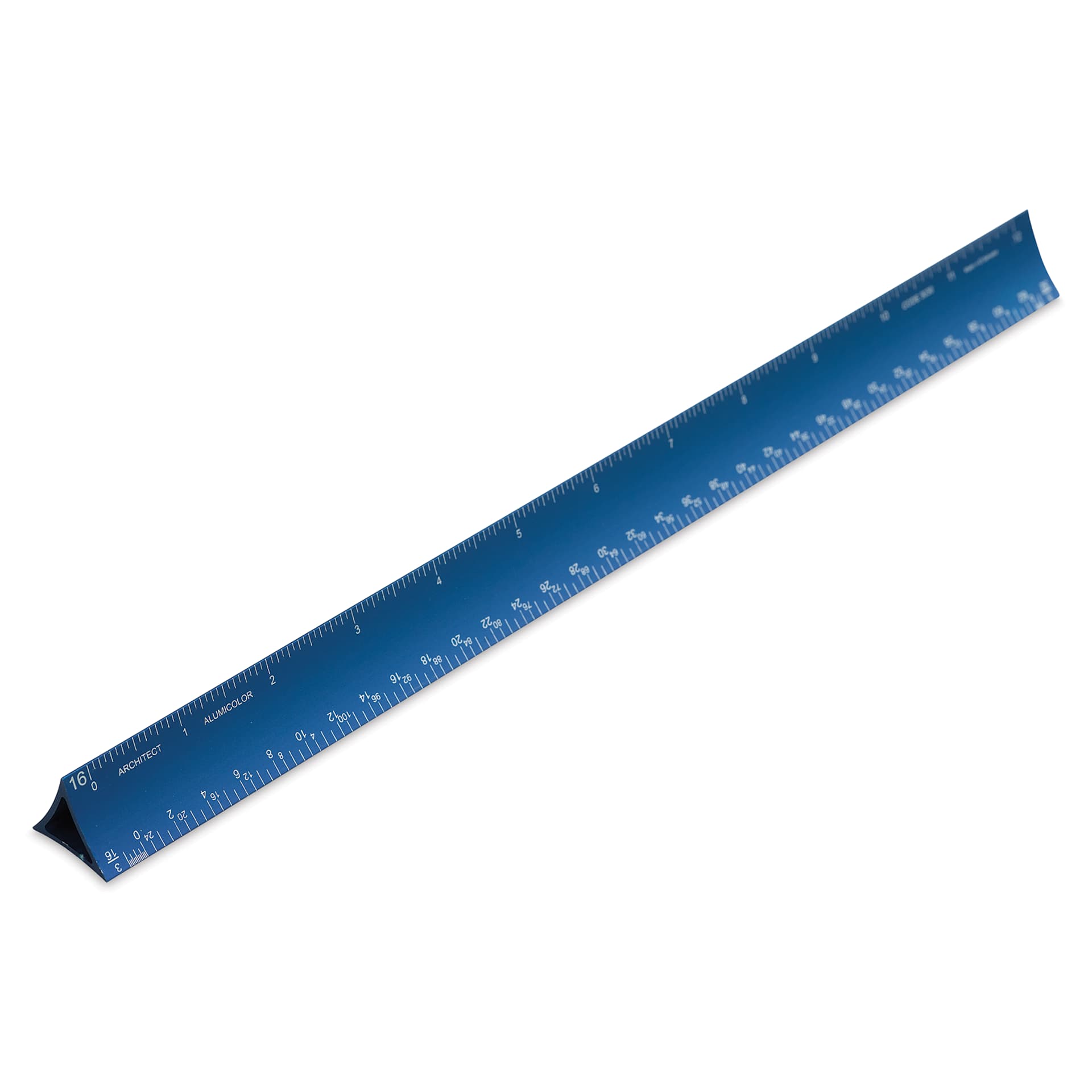 Alumicolor Hollow Triangular Drafting Scale - 12", Blue, Architect (angled view)