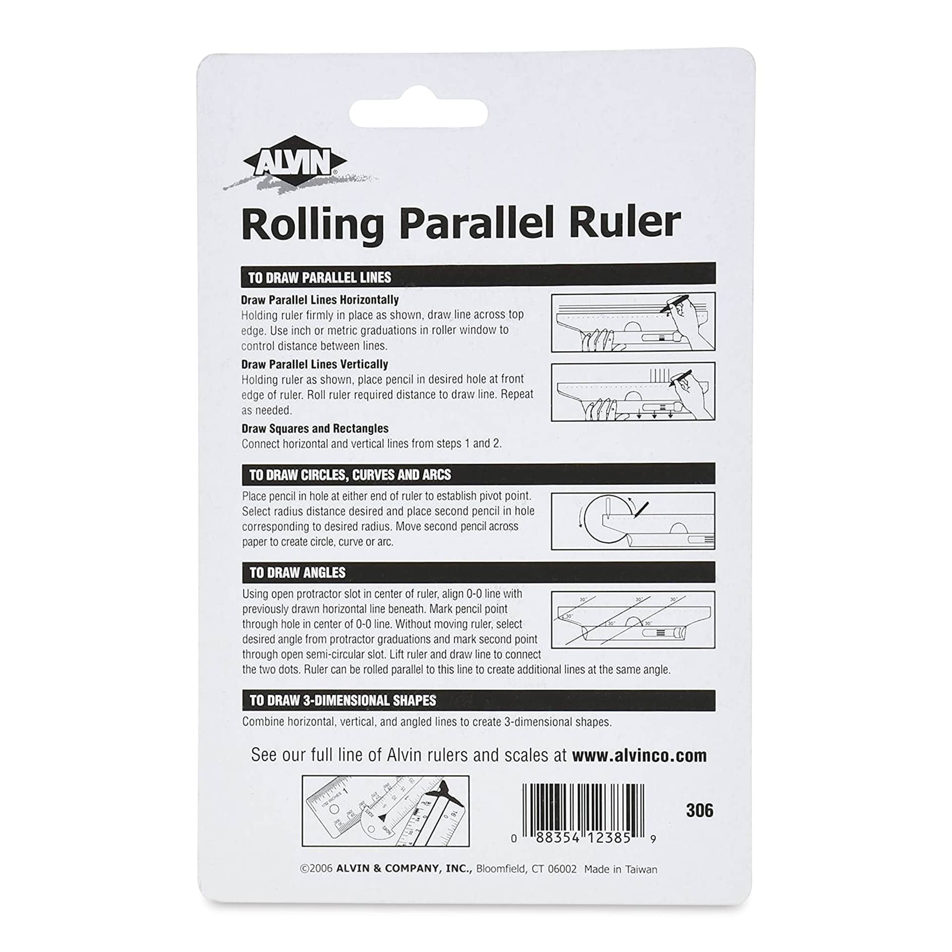 Alvin Rolling Parallel Ruler - 6" back of package