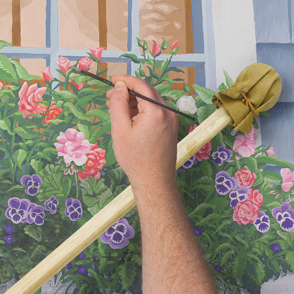 Wood Mahl Stick - Arm resting on Mahl Stick while painting canvas