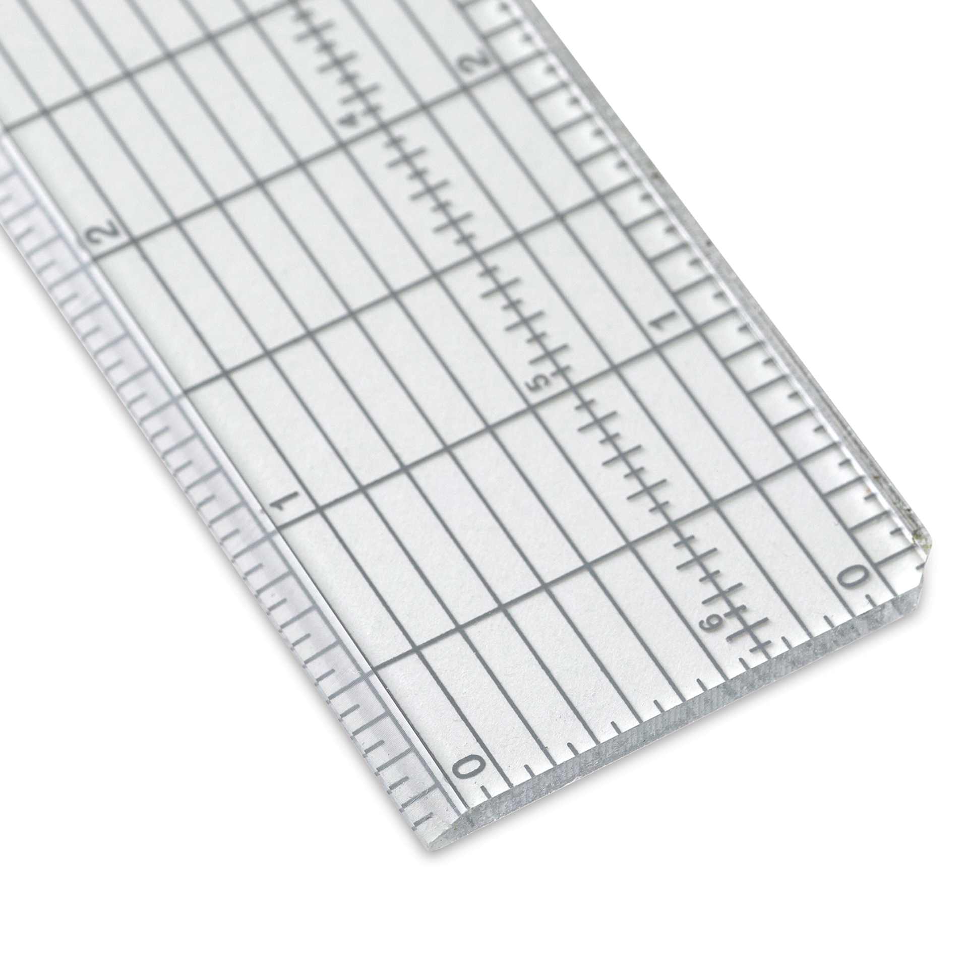 Westcott Grid Ruler - 12" Clear Plastic Grid Ruler close-up of end