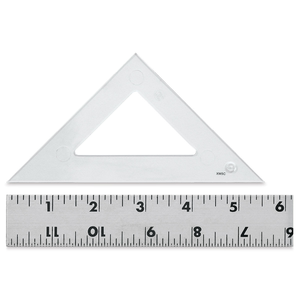Westcott Styrene Triangle - 4", 45/90 (shown with ruler for size comparison)
