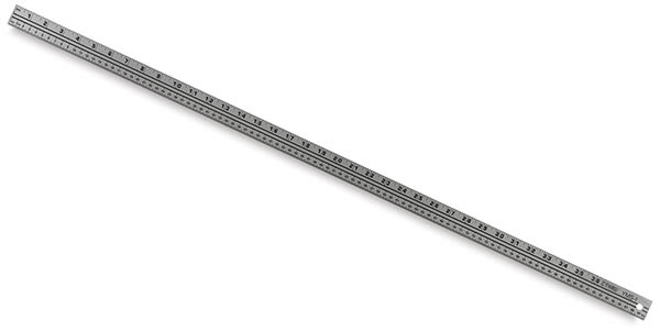 Westcott Aluminum Yard/Meter Stick - Angled view of yardstick showing inches and millimeters
