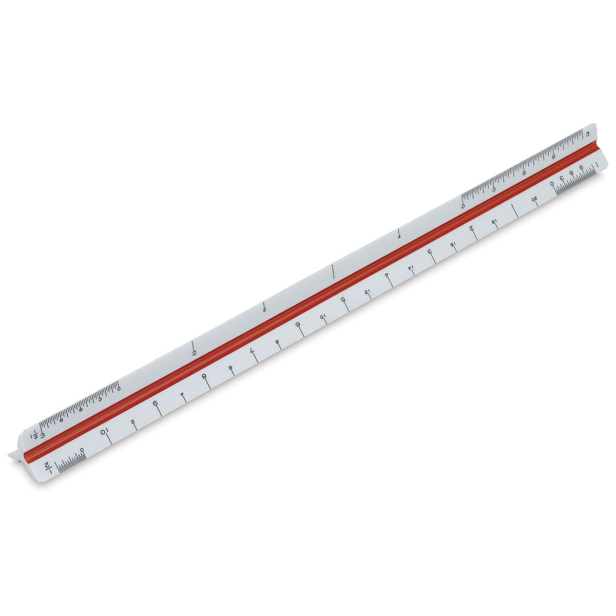 Staedtler Mars Triangular Scales - Color coded Architect Scale shown at angle (side with red groove)