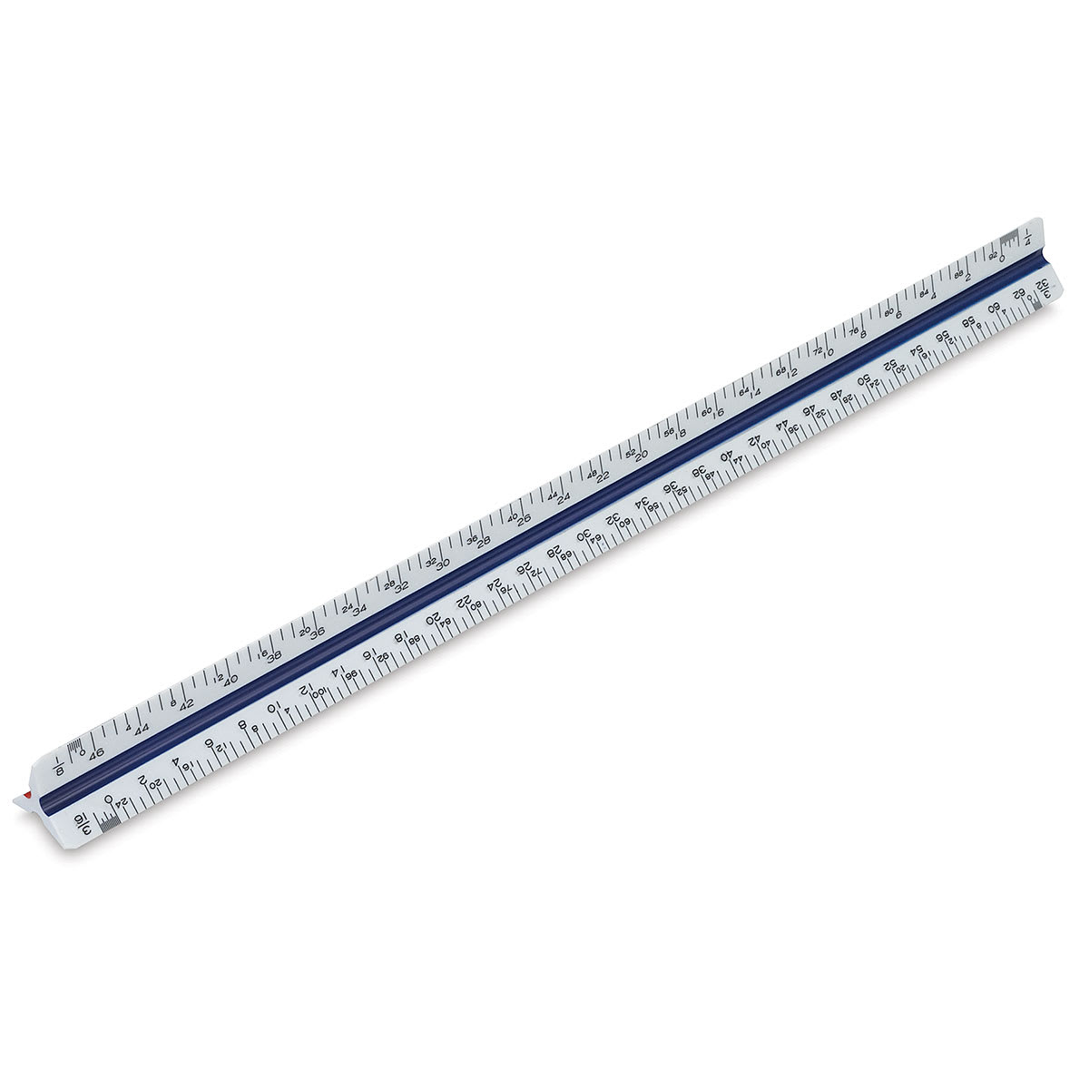 Staedtler Mars Triangular Scales - Color coded Architect Scale shown at angle (side with blue groove)