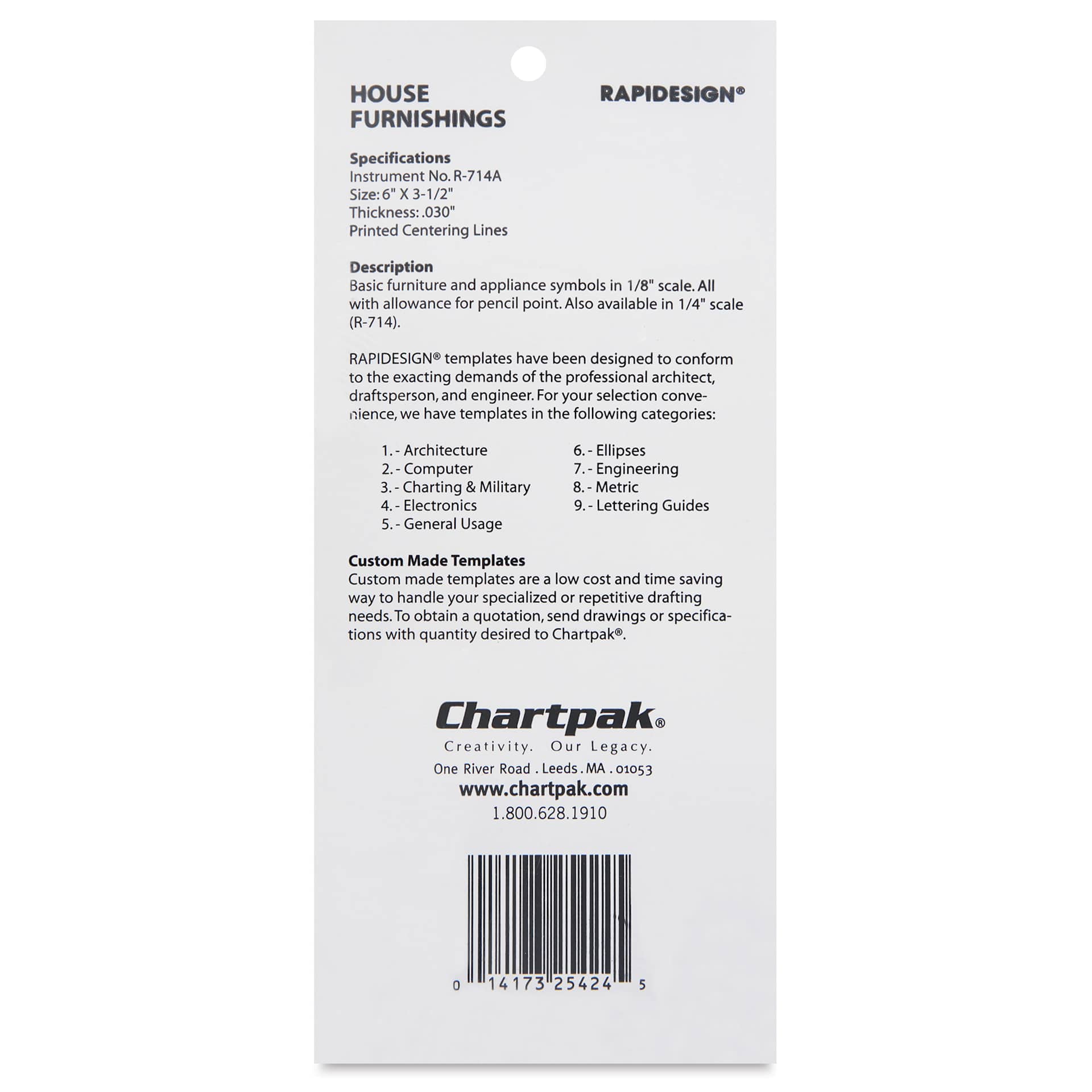 Chartpak Rapidesign Architectural Template - House Furnishings, 1/8"