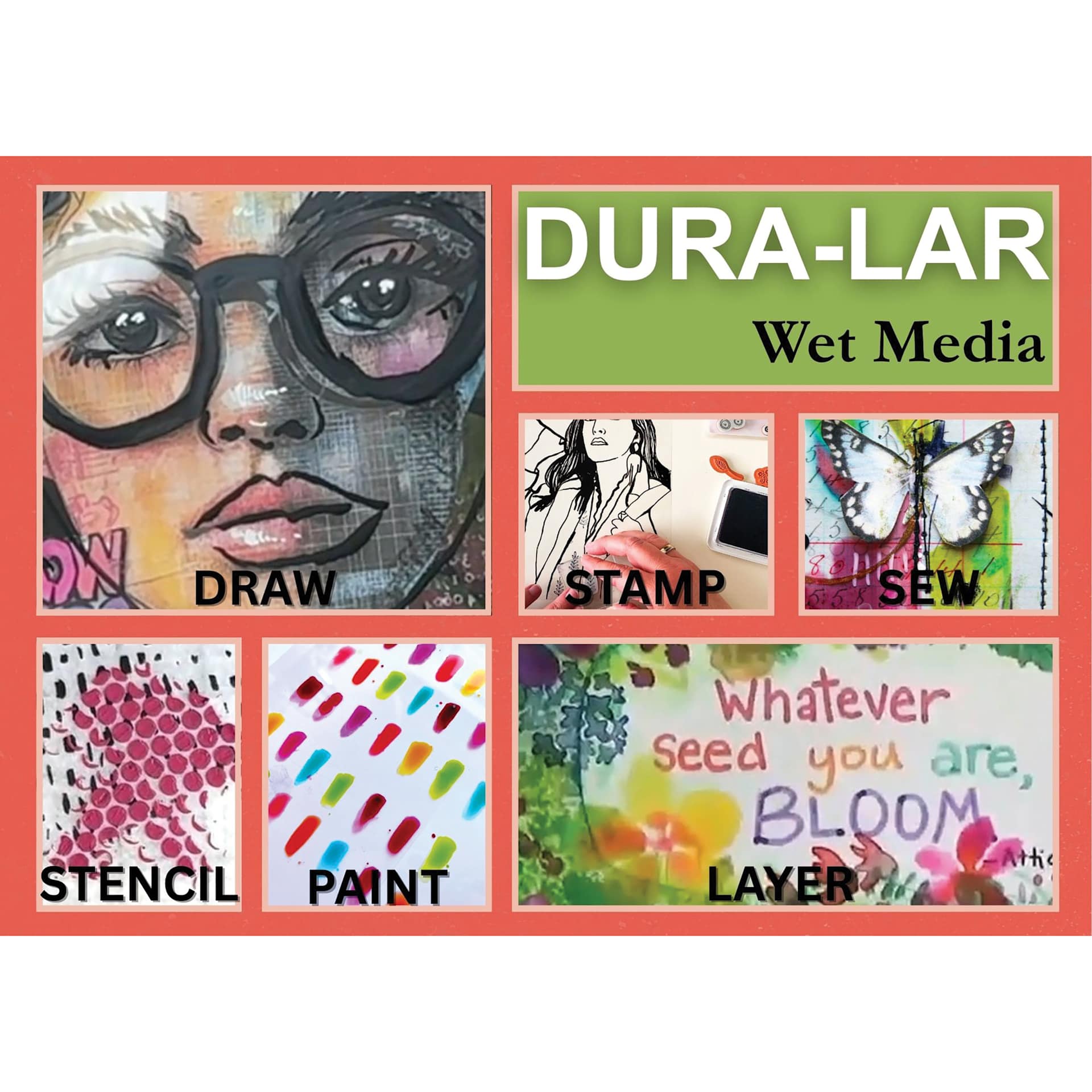 Dura-Lar Wet Media. Draw. Stamp. Sew. Stencil. Paint. Layer.
