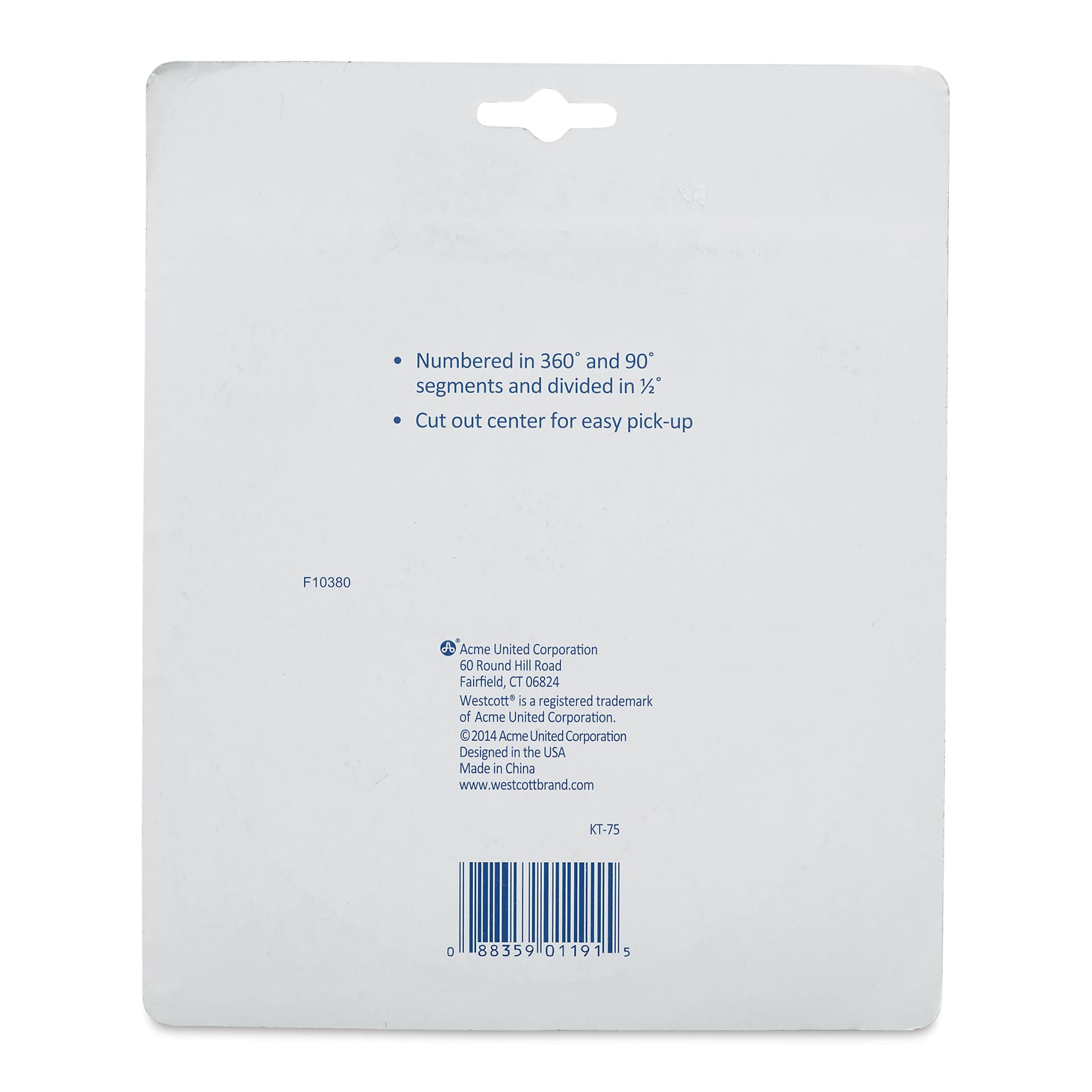 Westcott Circle Protractor - 6" (back of packaging)