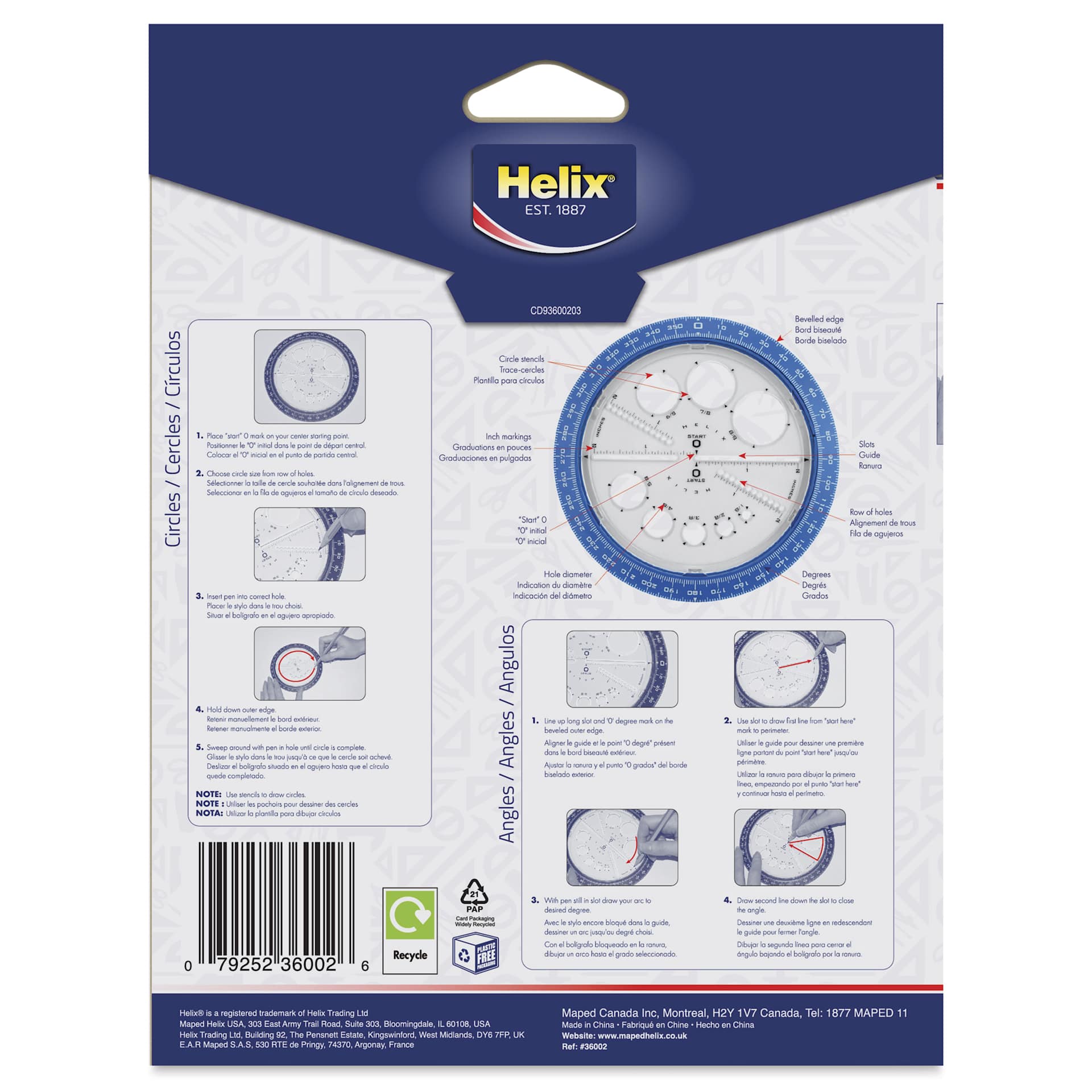 Helix Angle and Circle Maker, back of packaging