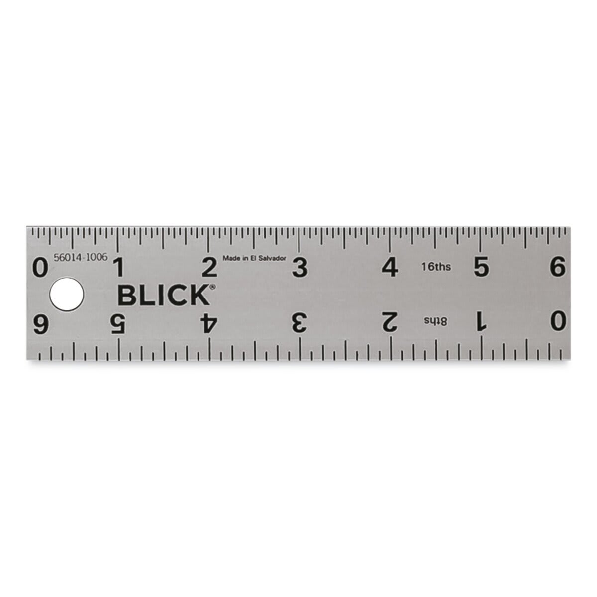 Blick Aluminum Non-Slip Ruler - 6" (out of packaging, front)