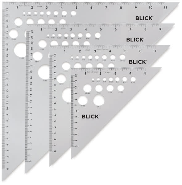 Blick Aluminum Triangles - 4 sizes of 45/90 degree triangles shown together