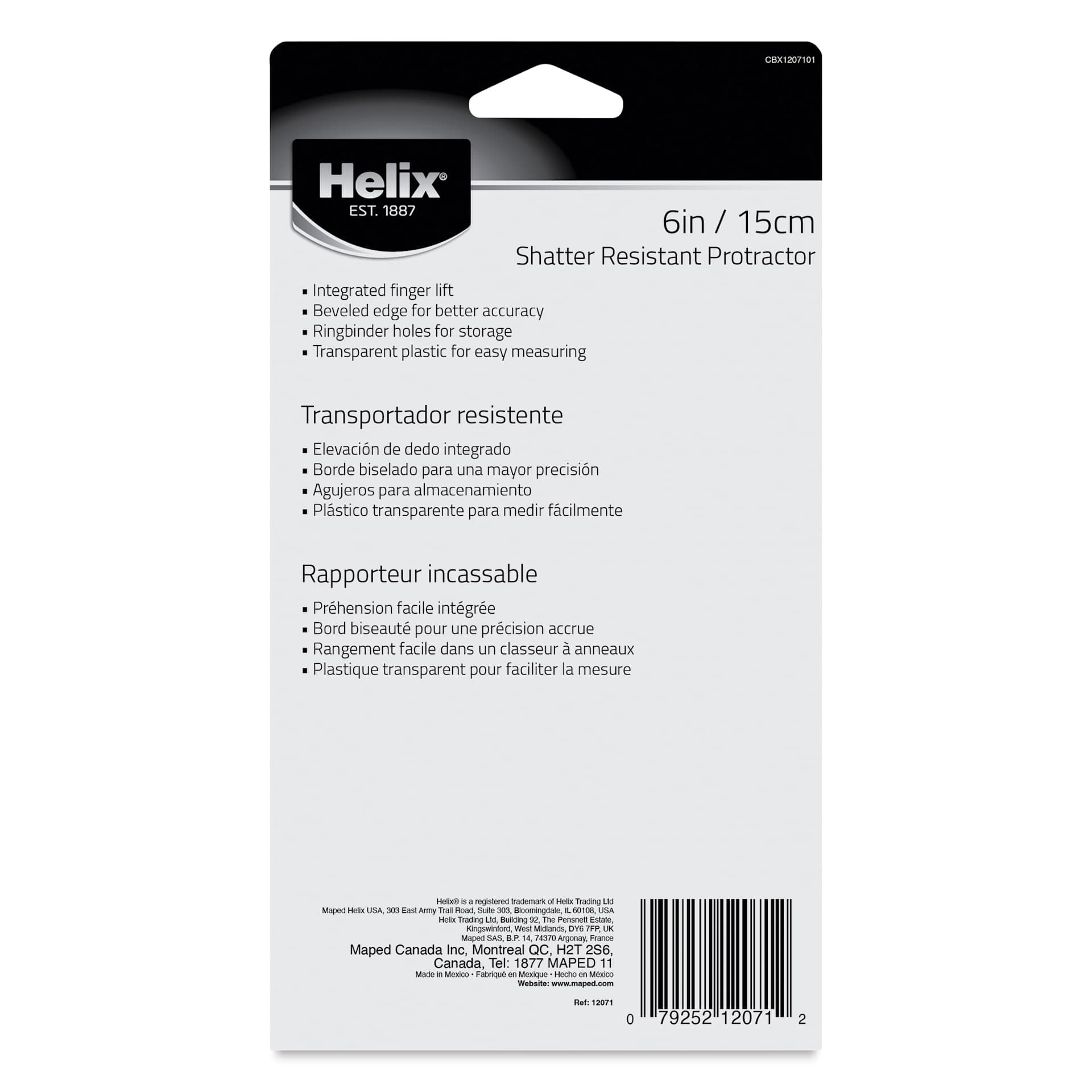 Helix Shatter Resistant Protractor - 6", back of packaging
