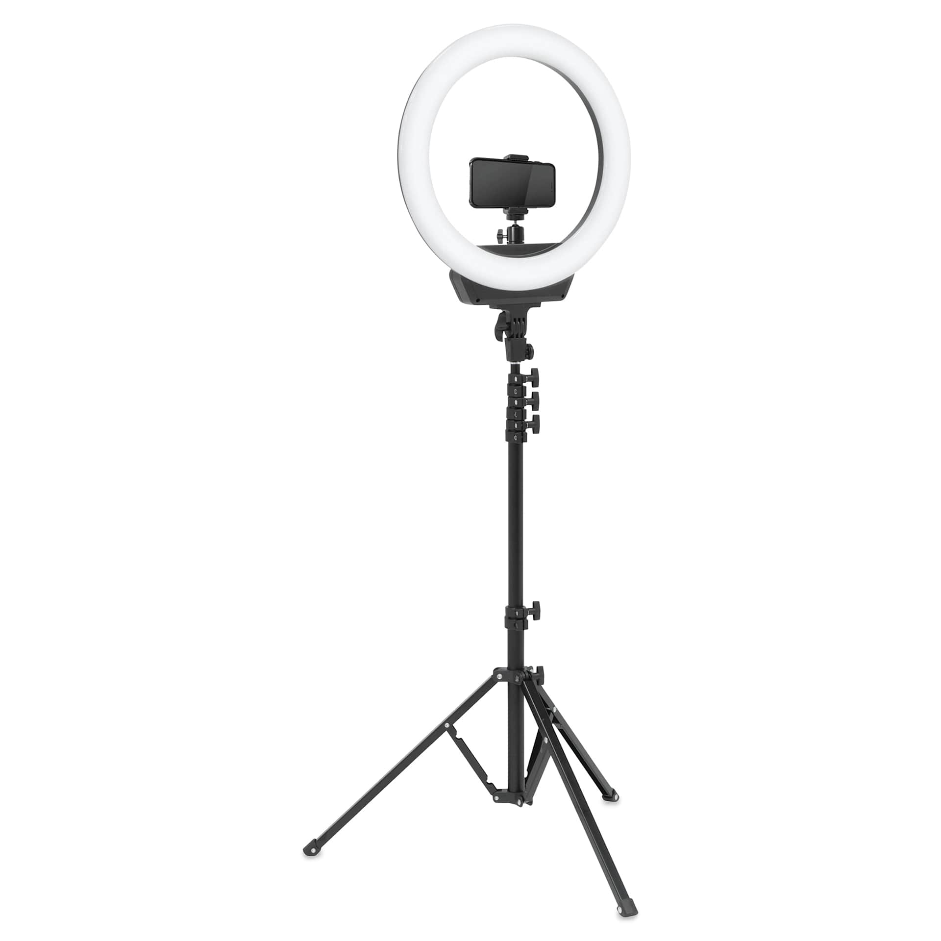 Artograph Ring Light with Floor Stand - 16" Diameter, front view with attached holder. 