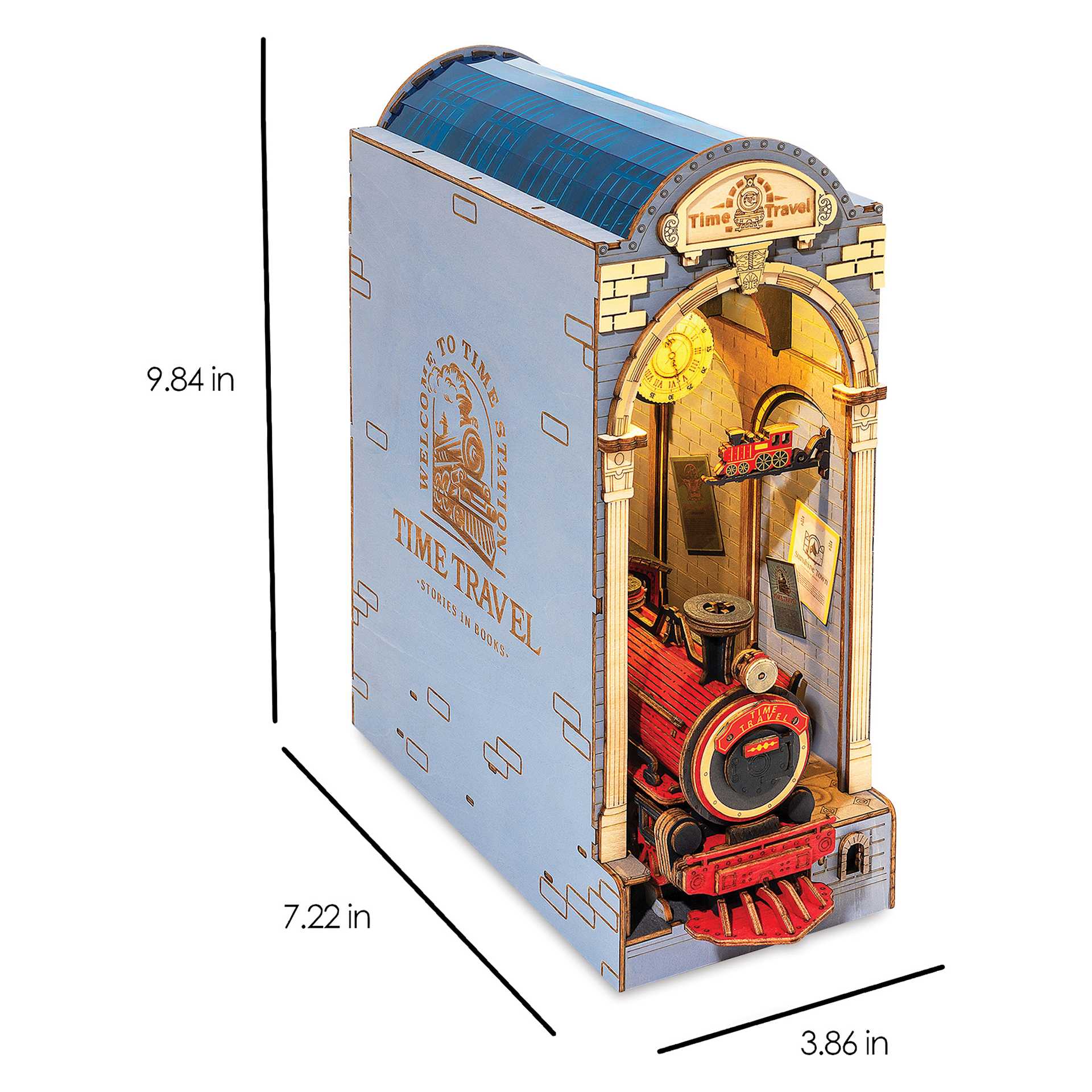 Rolife Time Travel DIY Book Nook Kit, dimensions
