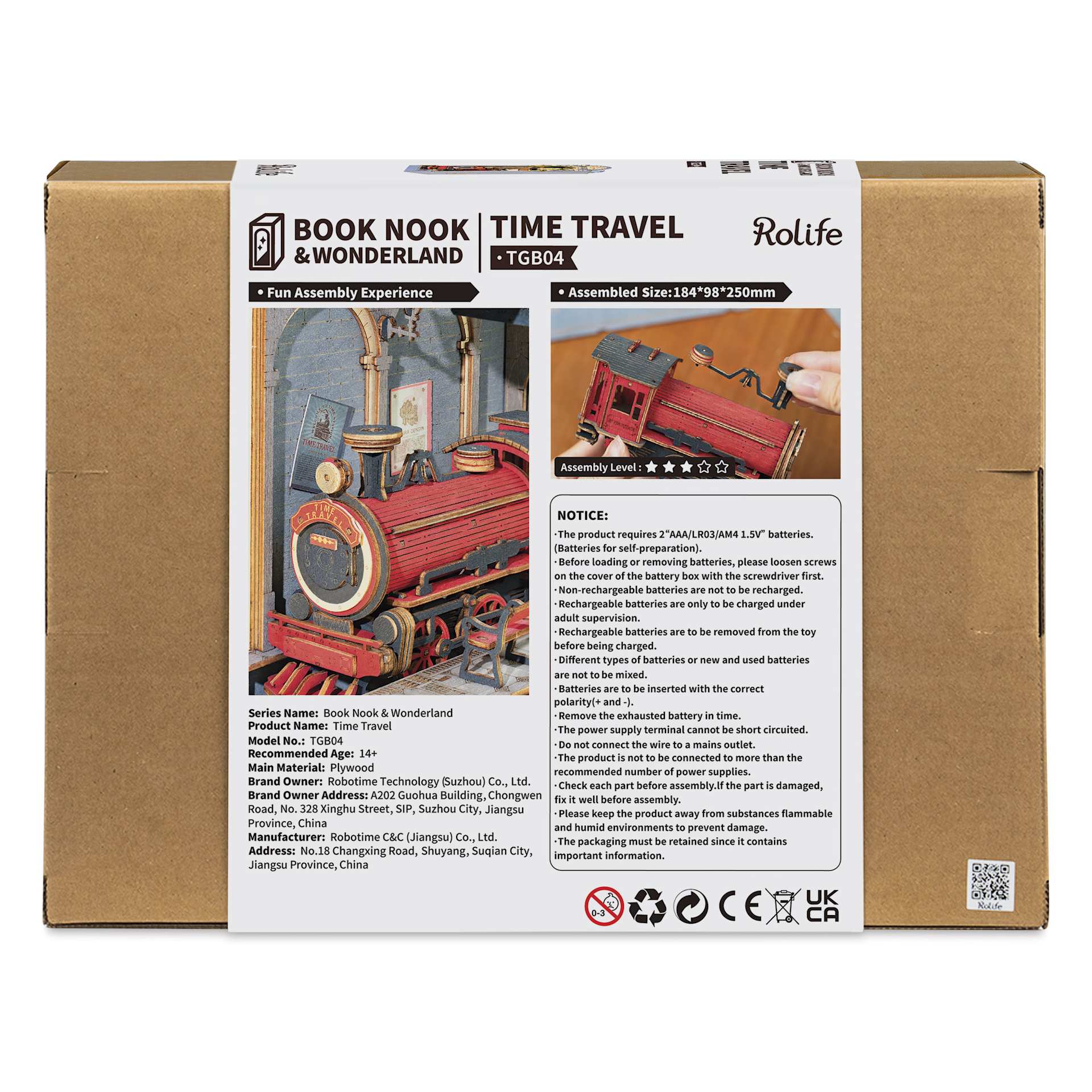 Rolife Time Travel DIY Book Nook Kit, inner packaging