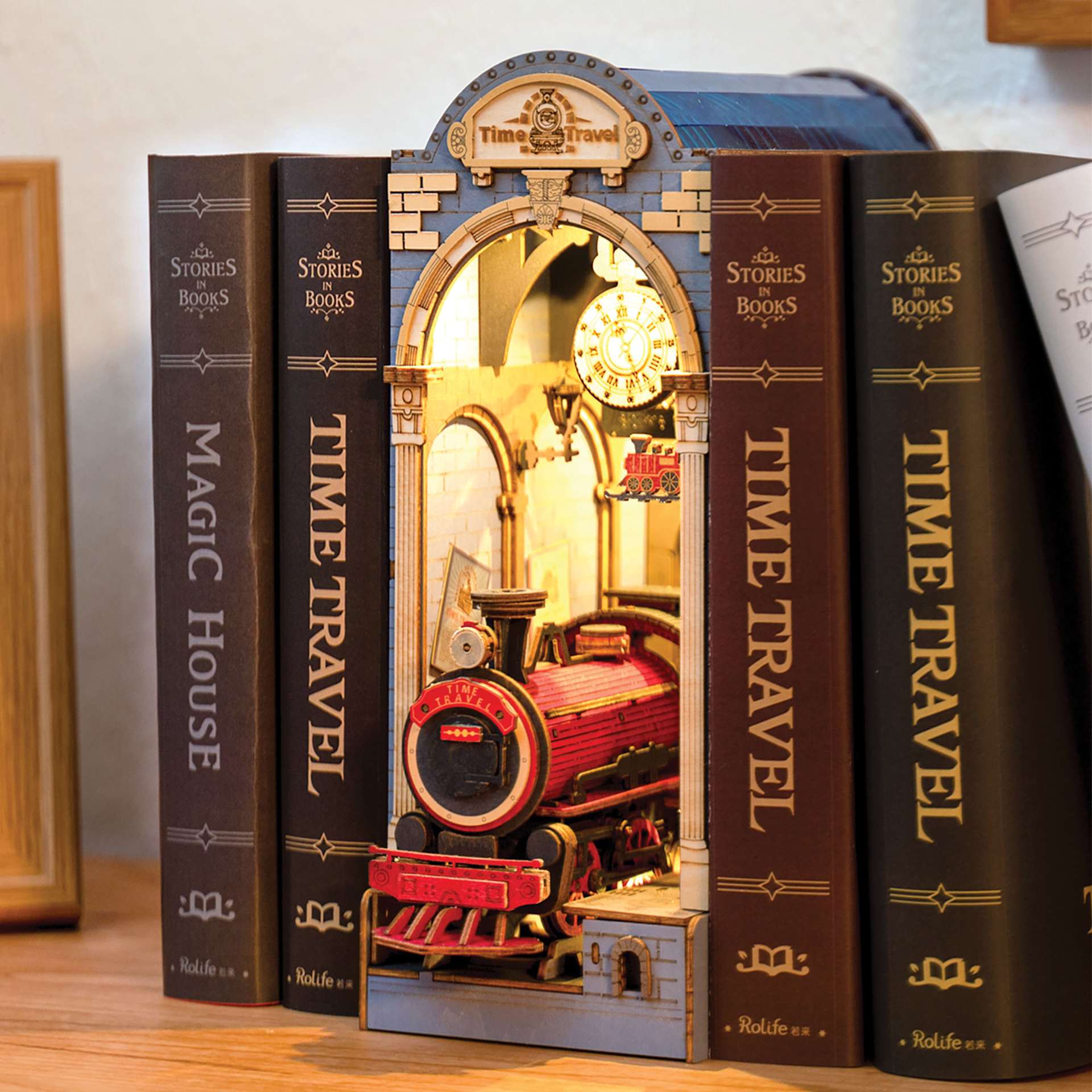 Rolife Time Travel DIY Book Nook Kit, illuminated kit between books